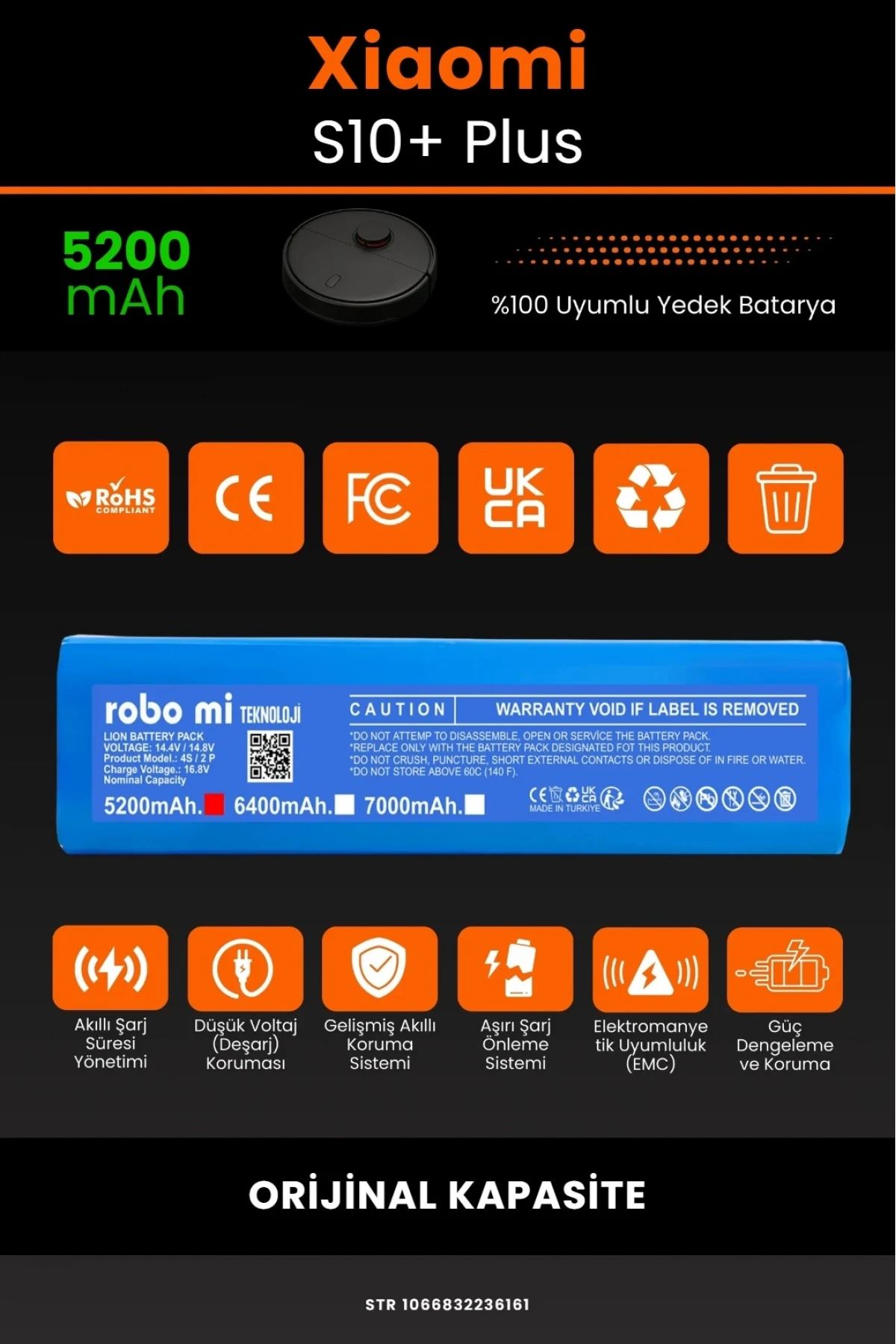 Xiaomi Robot Vacuum S10+ Plus Uyumlu 5200mAh Robot Süpürge Bataryası - Orijinal Kapasite