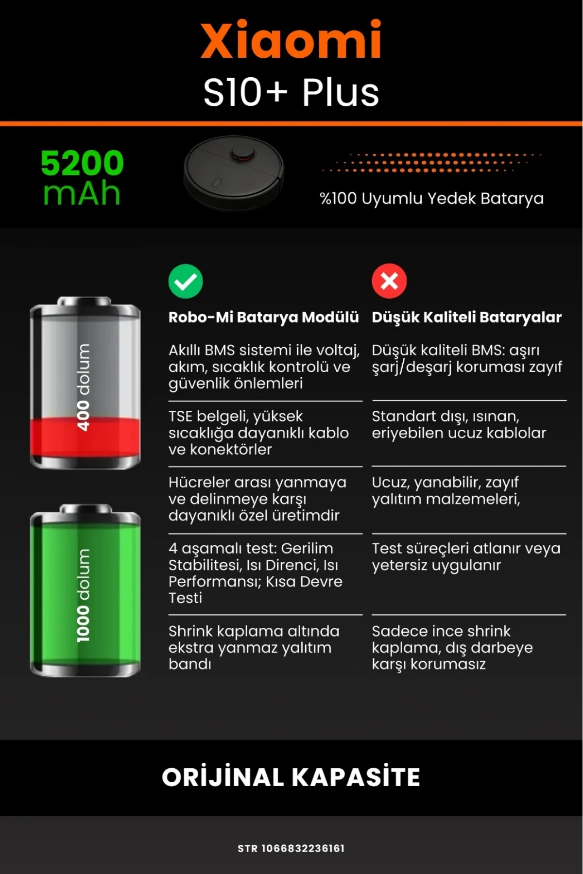 Xiaomi Robot Vacuum S10+ Plus Uyumlu 5200mAh Robot Süpürge Bataryası - Orijinal Kapasite