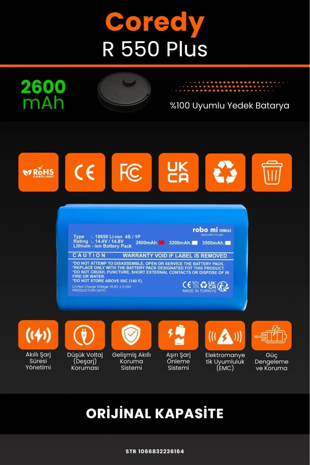 Coredy R 550 Plus Uyumlu 2600mAh Robot Süpürge Bataryası - Orijinal Kapasite