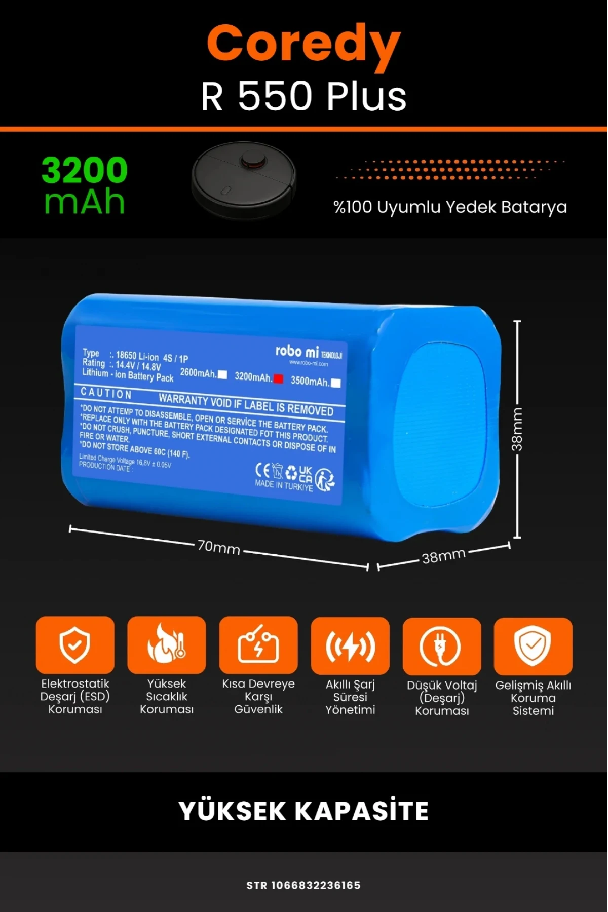 Coredy R 550 Plus Uyumlu 3200mAh Robot Süpürge Bataryası - Yüksek Kapasite