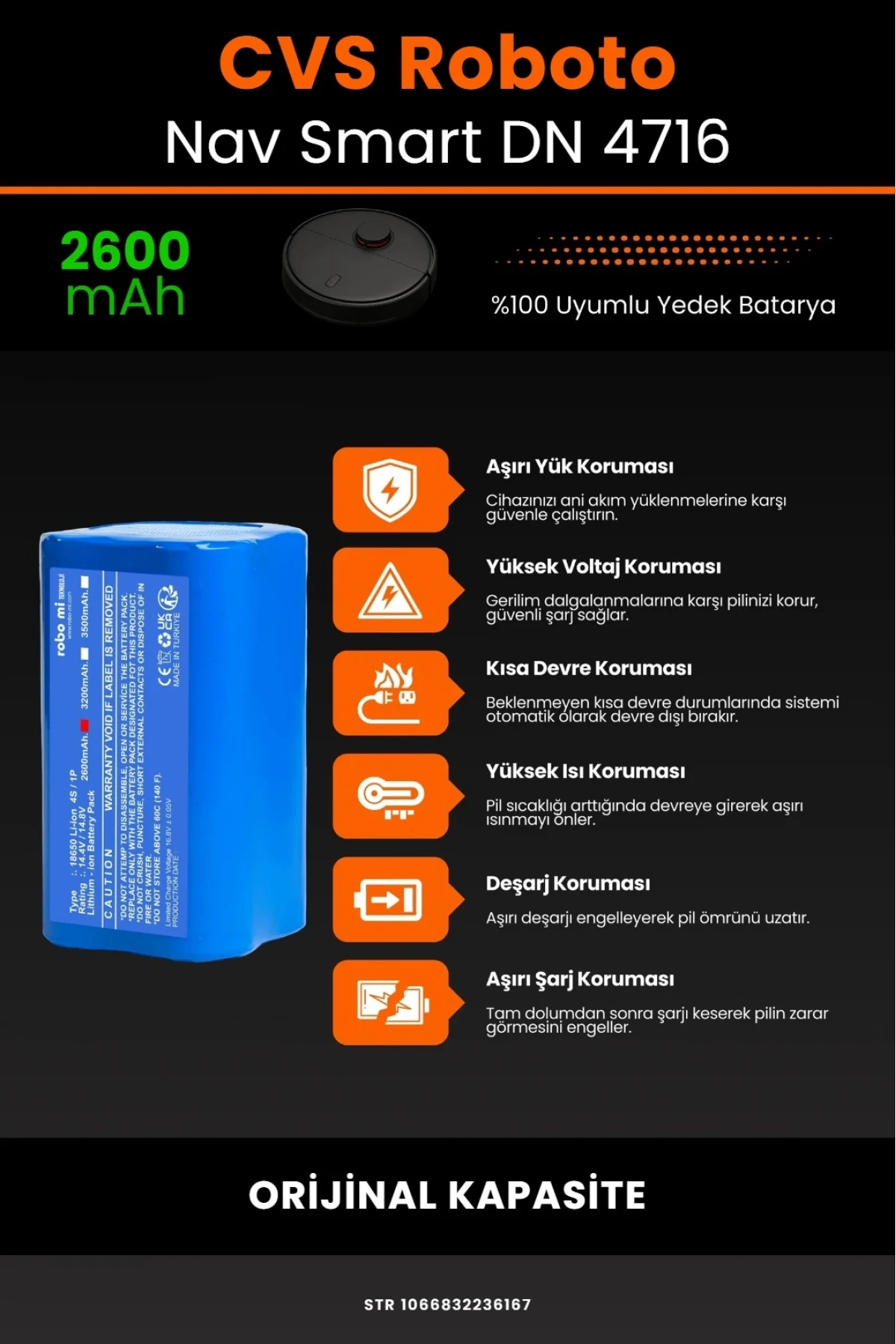 CVS RobotoNav Smart DN 4716 Uyumlu 2600mAh Robot Süpürge Bataryası - Orijinal Kapasite