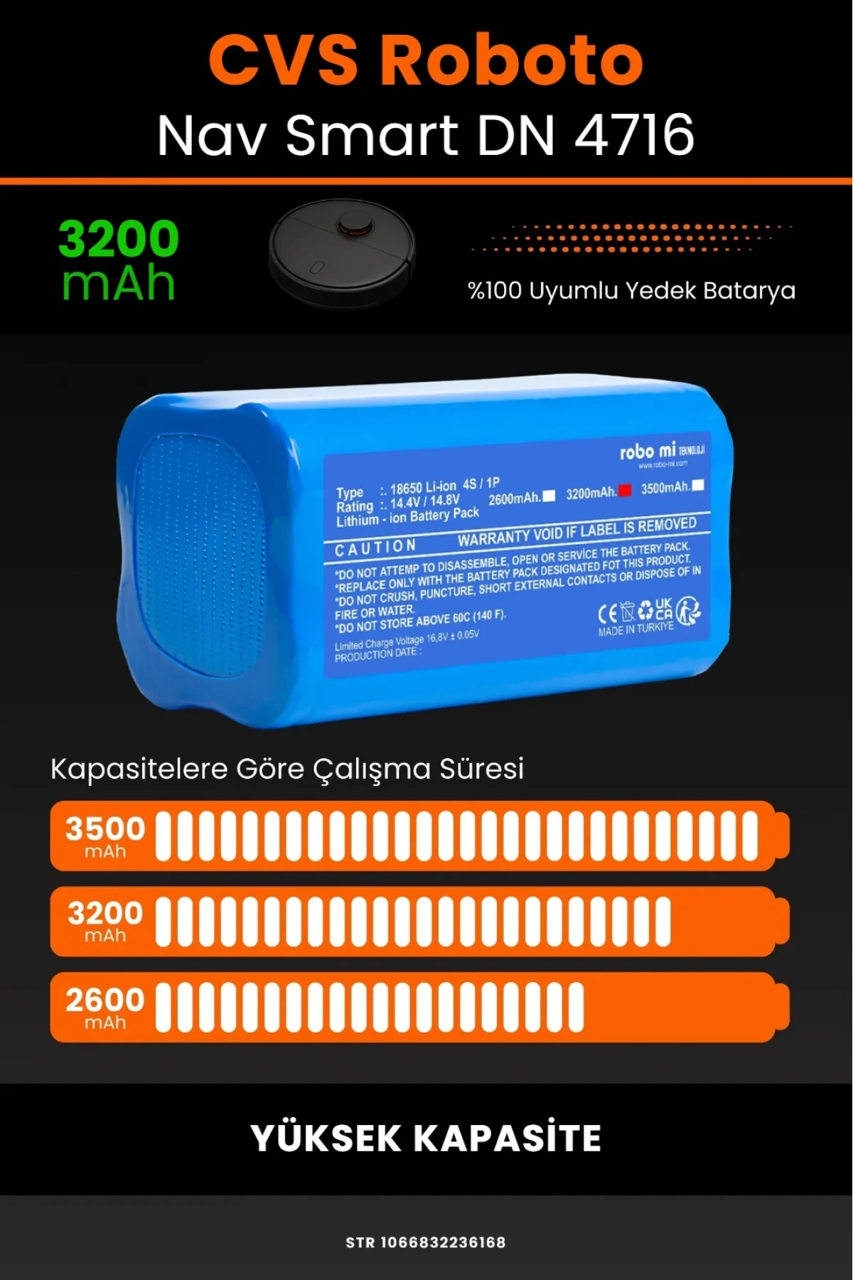 CVS RobotoNav Smart DN 4716 Uyumlu 3200mAh Robot Süpürge Bataryası - Yüksek Kapasite