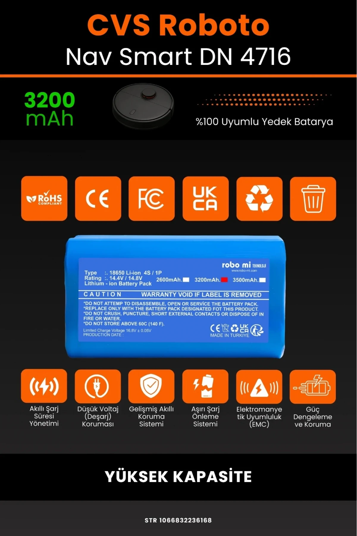 CVS RobotoNav Smart DN 4716 Uyumlu 3200mAh Robot Süpürge Bataryası - Yüksek Kapasite