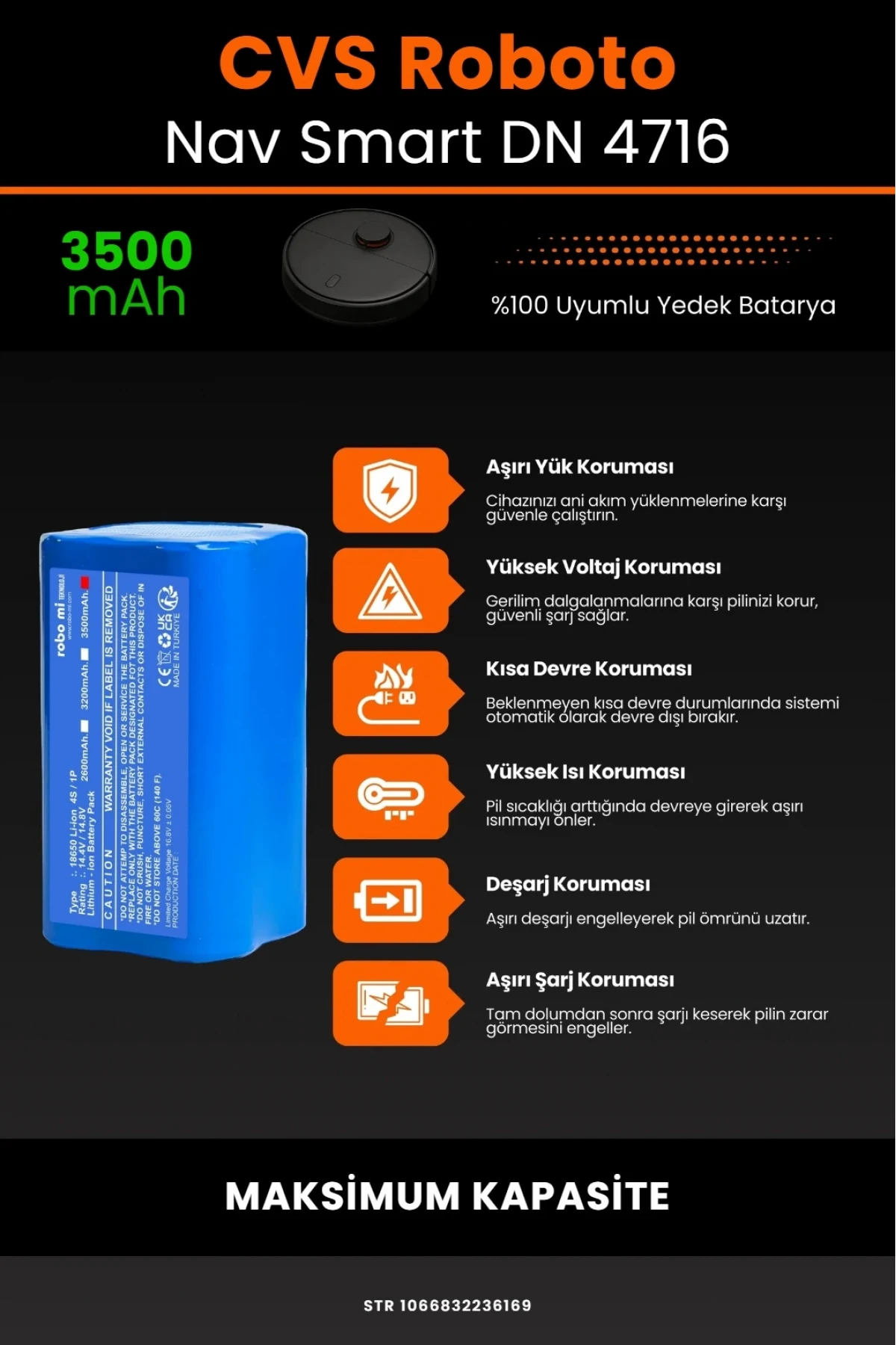 CVS RobotoNav Smart DN 4716 Uyumlu 3500mAh Robot Süpürge Bataryası - Maksimum Kapasite