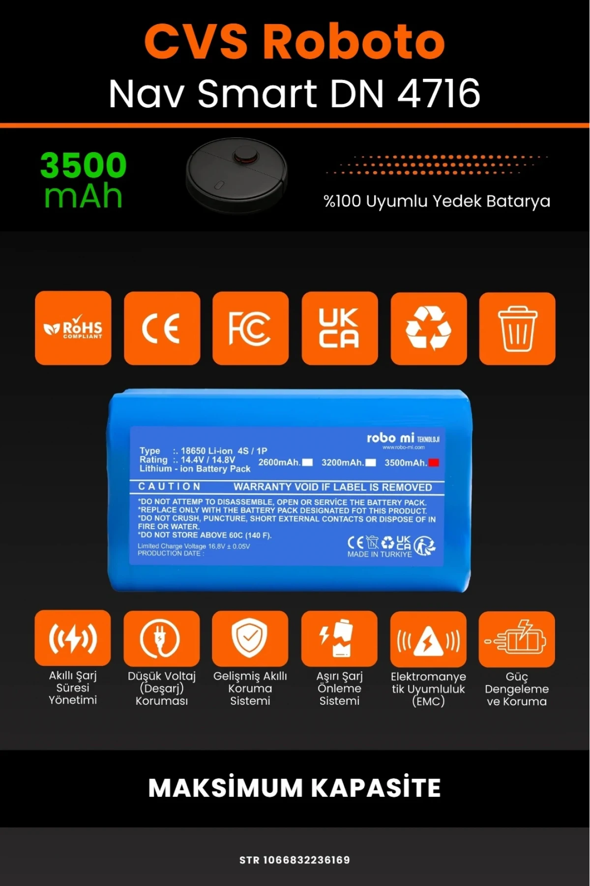 CVS RobotoNav Smart DN 4716 Uyumlu 3500mAh Robot Süpürge Bataryası - Maksimum Kapasite