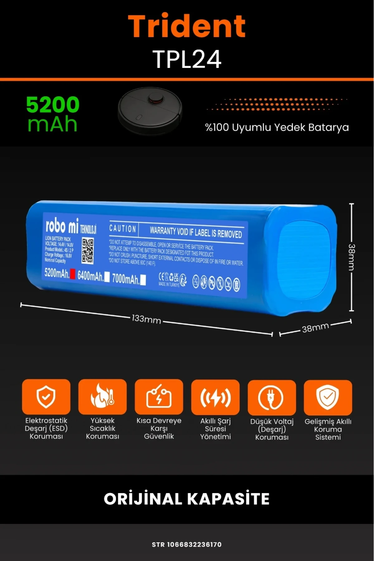 Trident TPL24 Robot Süpürge Uyumlu 5200mAh Robot Süpürge Bataryası - Orijinal Kapasite