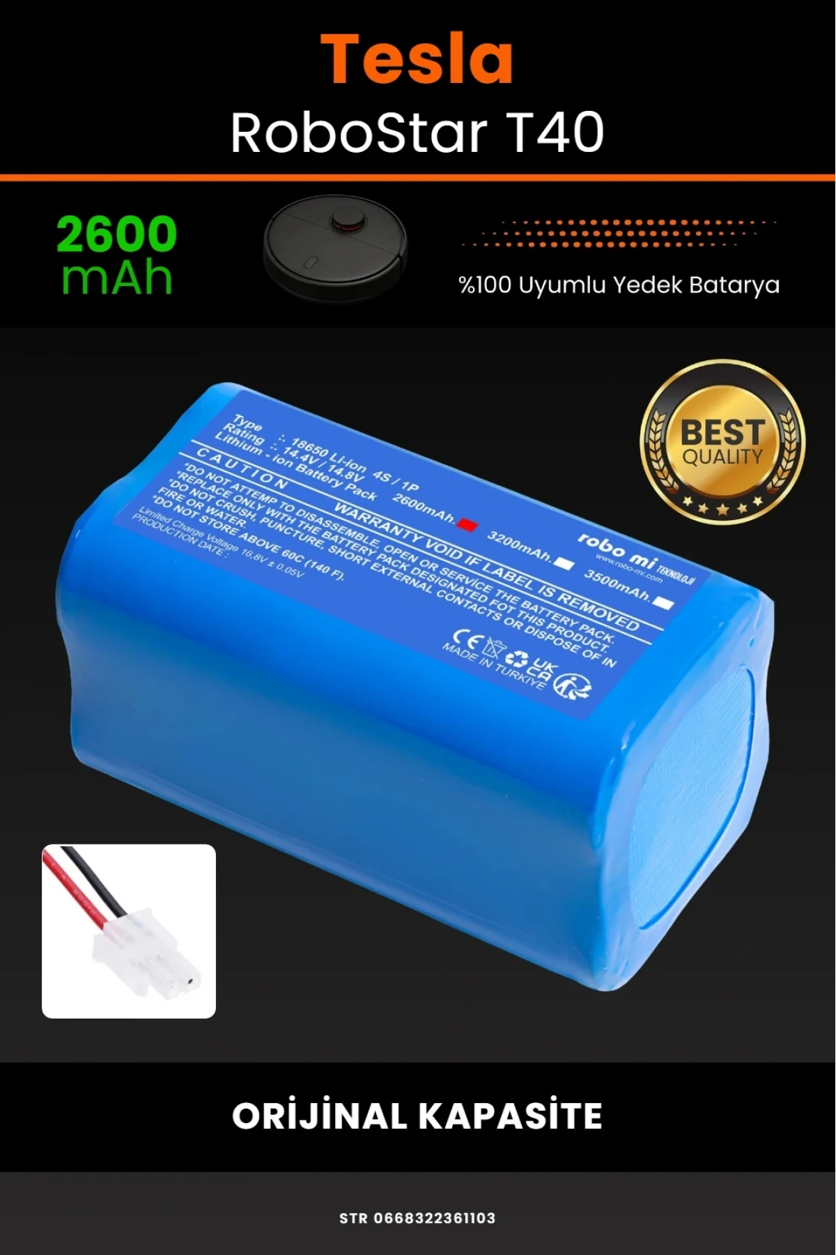 Tesla RoboStar T40 Uyumlu 2600mAh Robot Süpürge Batarya Modülü - Orijinal Kapasite