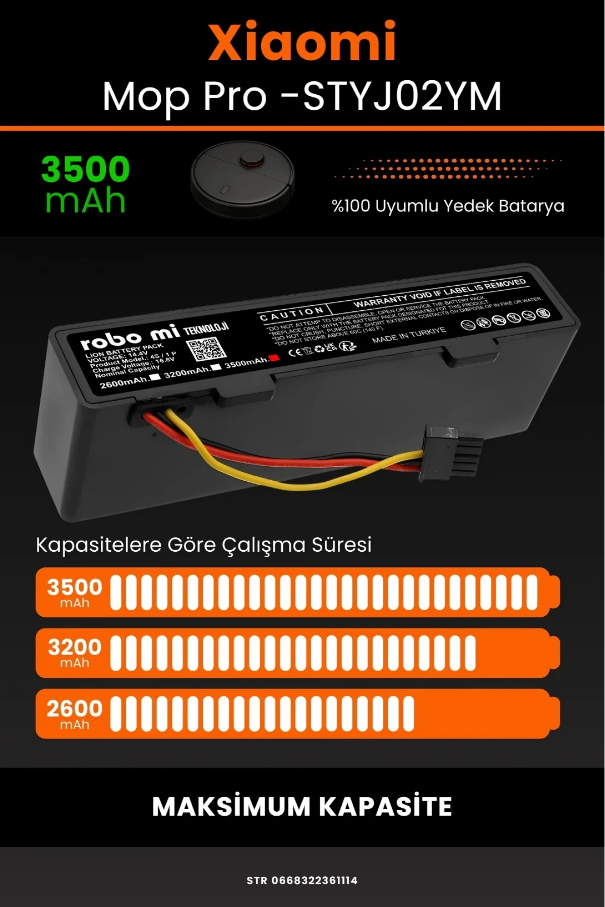 Xiaomi Mi Vacuum Mop Pro Uyumlu 3500mAh Robot Süpürge Bataryası - Box - Yüksek Kapasite