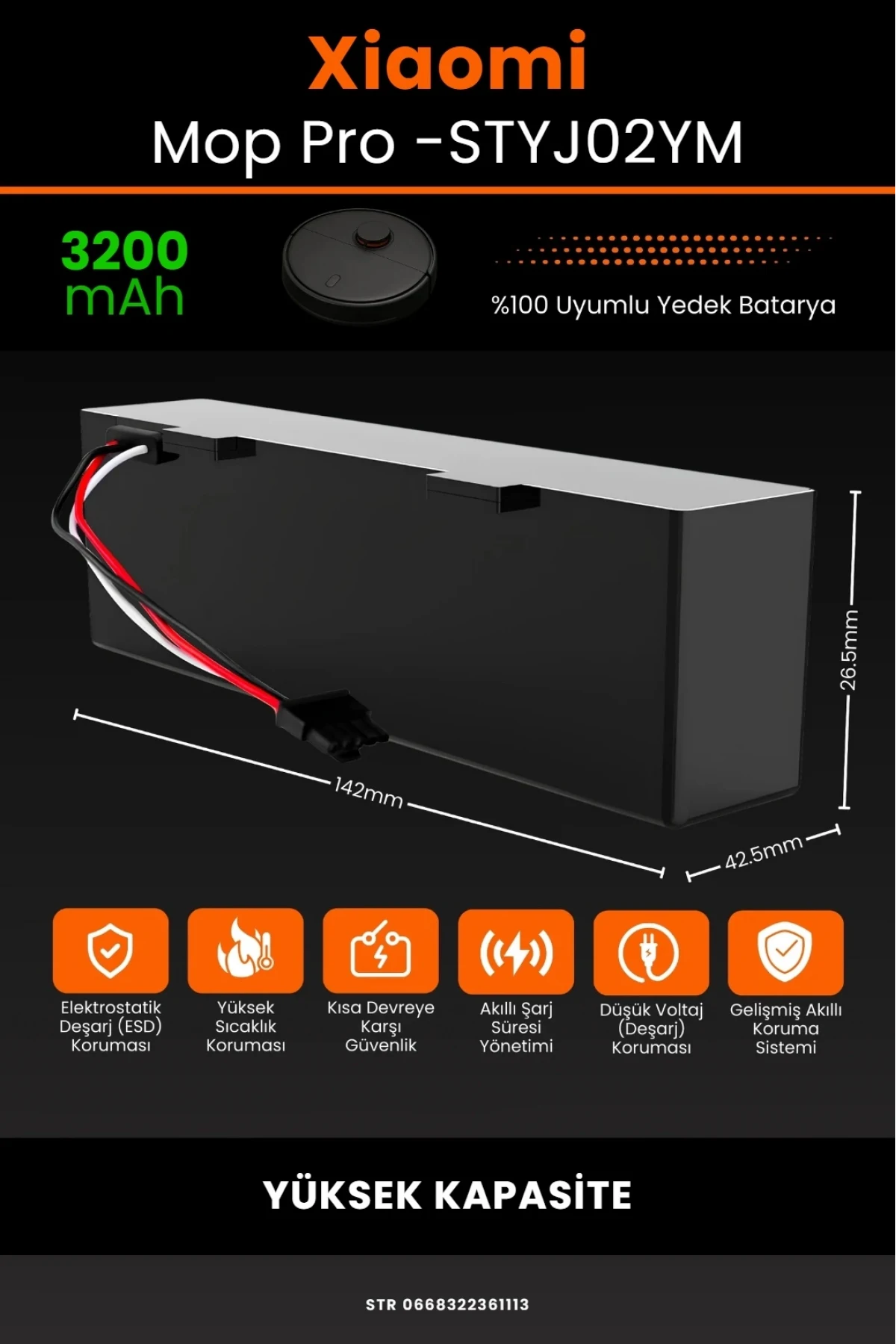 Xiaomi Mi Vacuum Mop Pro Uyumlu 3200mAh Robot Süpürge Bataryası - Box - Orijinal Kapasite