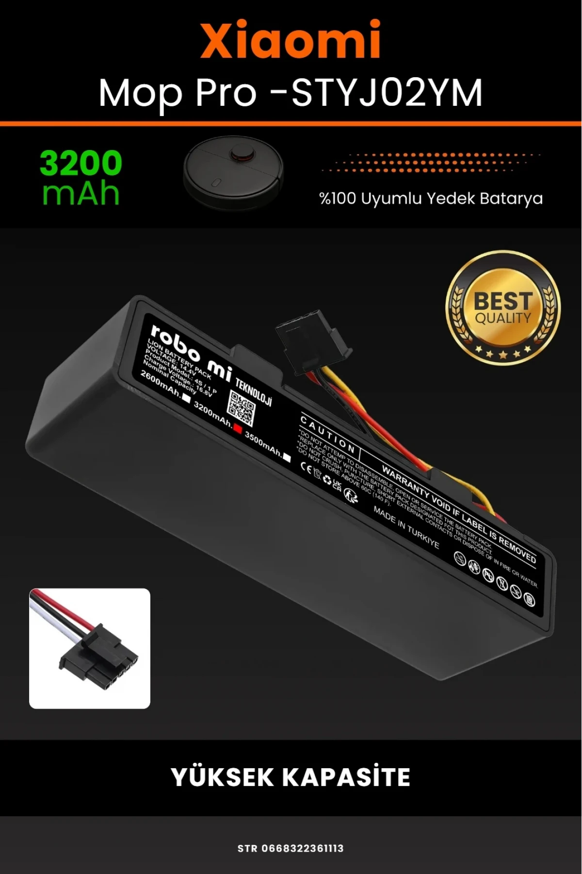 Xiaomi Mi Vacuum Mop Pro Uyumlu 3200mAh Robot Süpürge Bataryası - Box - Orijinal Kapasite