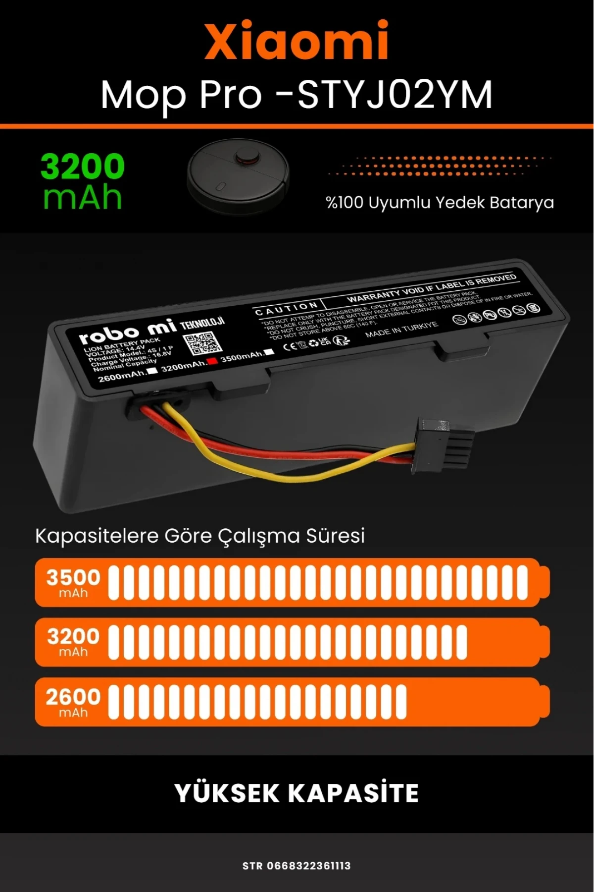 Xiaomi Mi Vacuum Mop Pro Uyumlu 3200mAh Robot Süpürge Bataryası - Box - Orijinal Kapasite