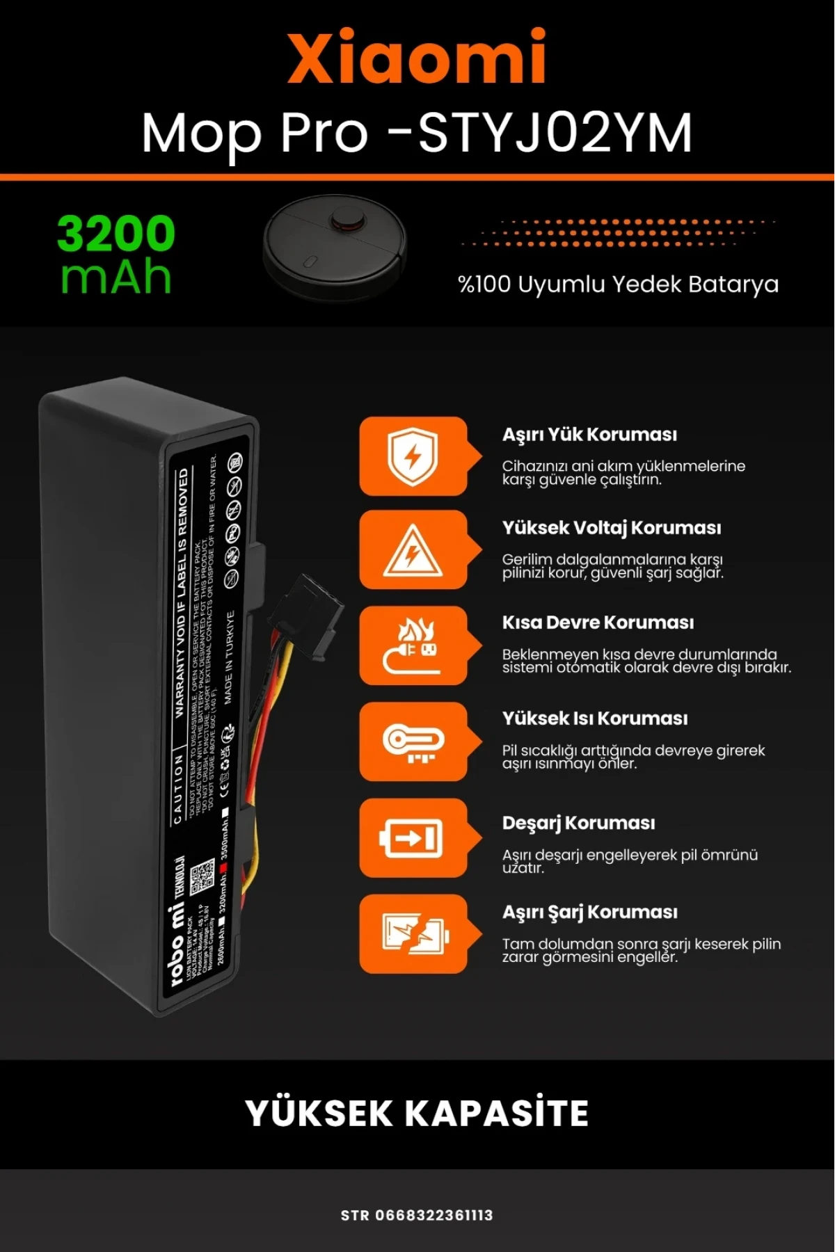Xiaomi Mi Vacuum Mop Pro Uyumlu 3200mAh Robot Süpürge Bataryası - Box - Orijinal Kapasite