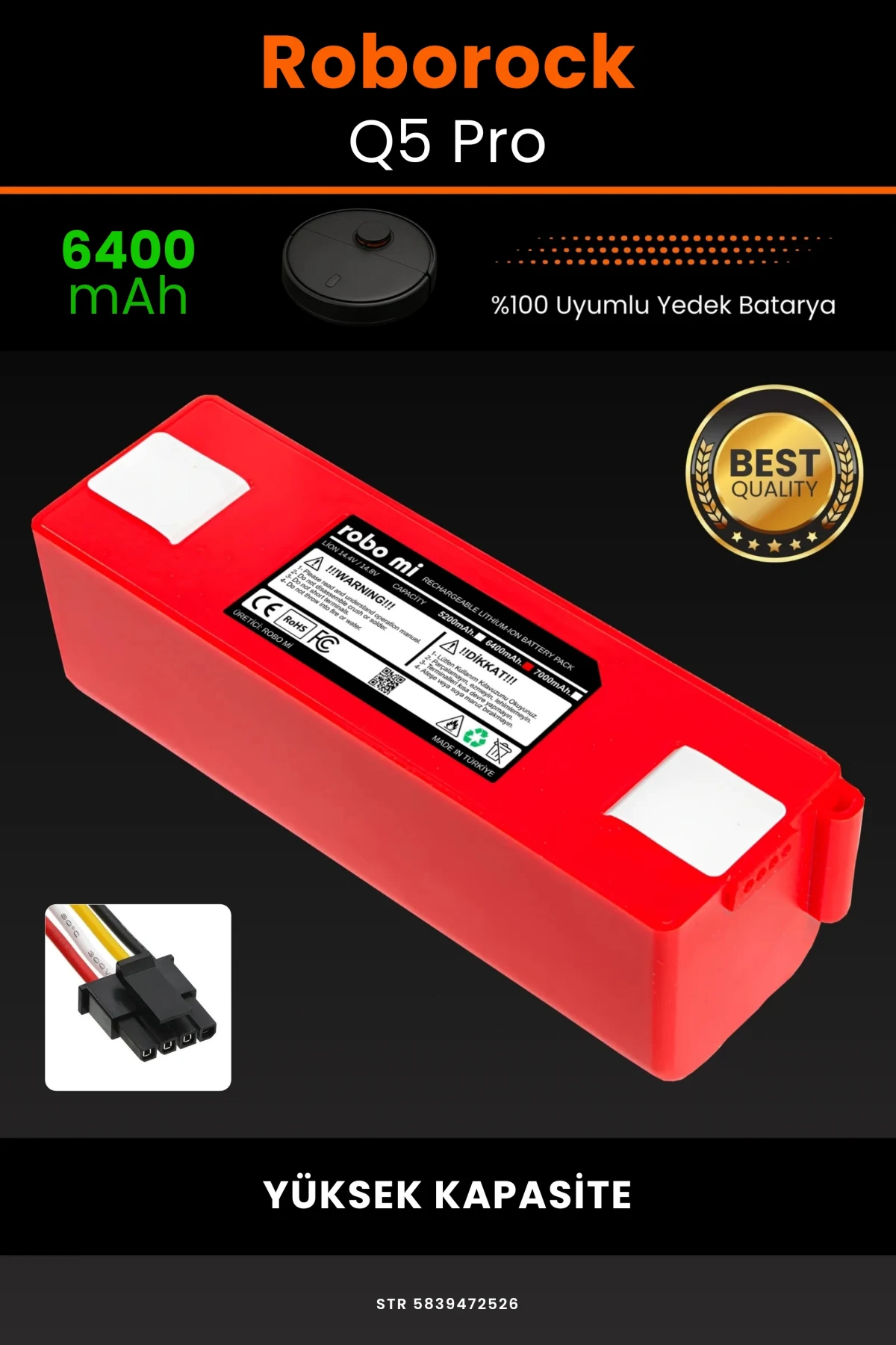 Roborock Q5 Pro Plus 6400mAh Robot Süpürge Bataryası - Yüksek Kapasite - Box