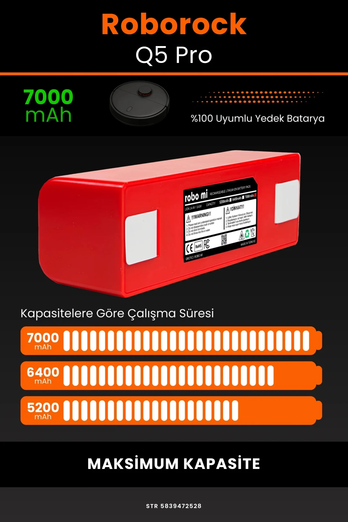 Roborock Q5 Pro Plus 7000mAh Robot Süpürge Bataryası - Maksimum Kapasite - Box