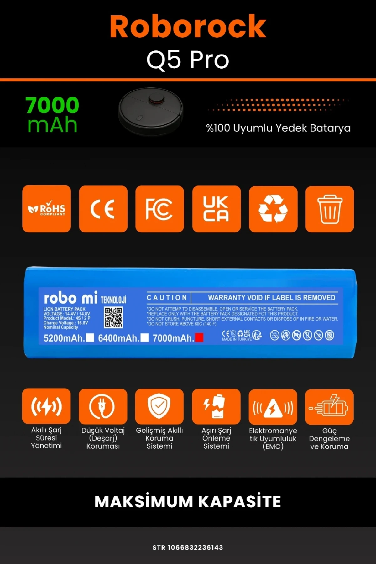 Roborock Q5 Pro Plus 7000mAh Robot Süpürge Bataryası - Maksimum Kapasite - Kutusuz Model