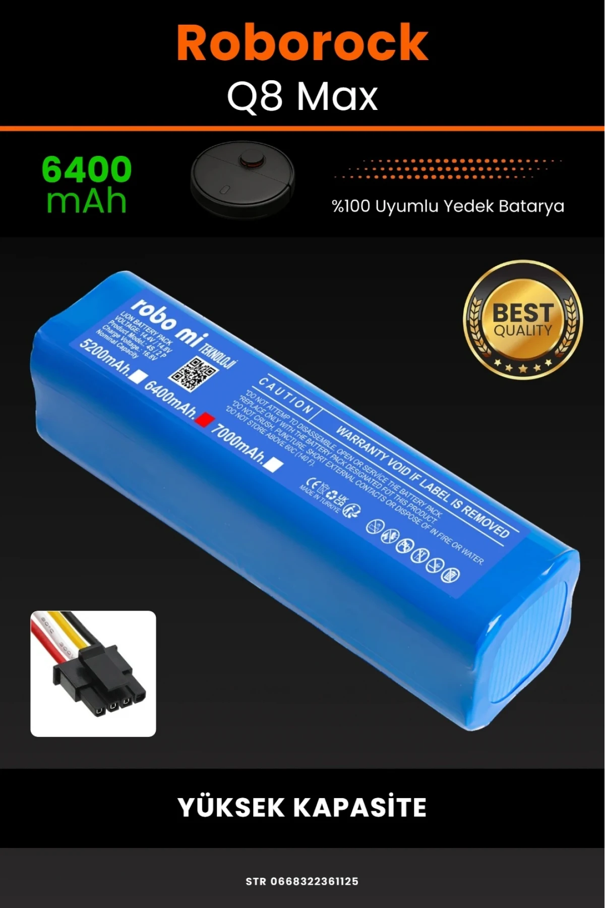 Roborock Q8 Max Uyumlu 6400mAh Robot Süpürge Bataryası - Yüksek Kapasite - Kutusuz Model