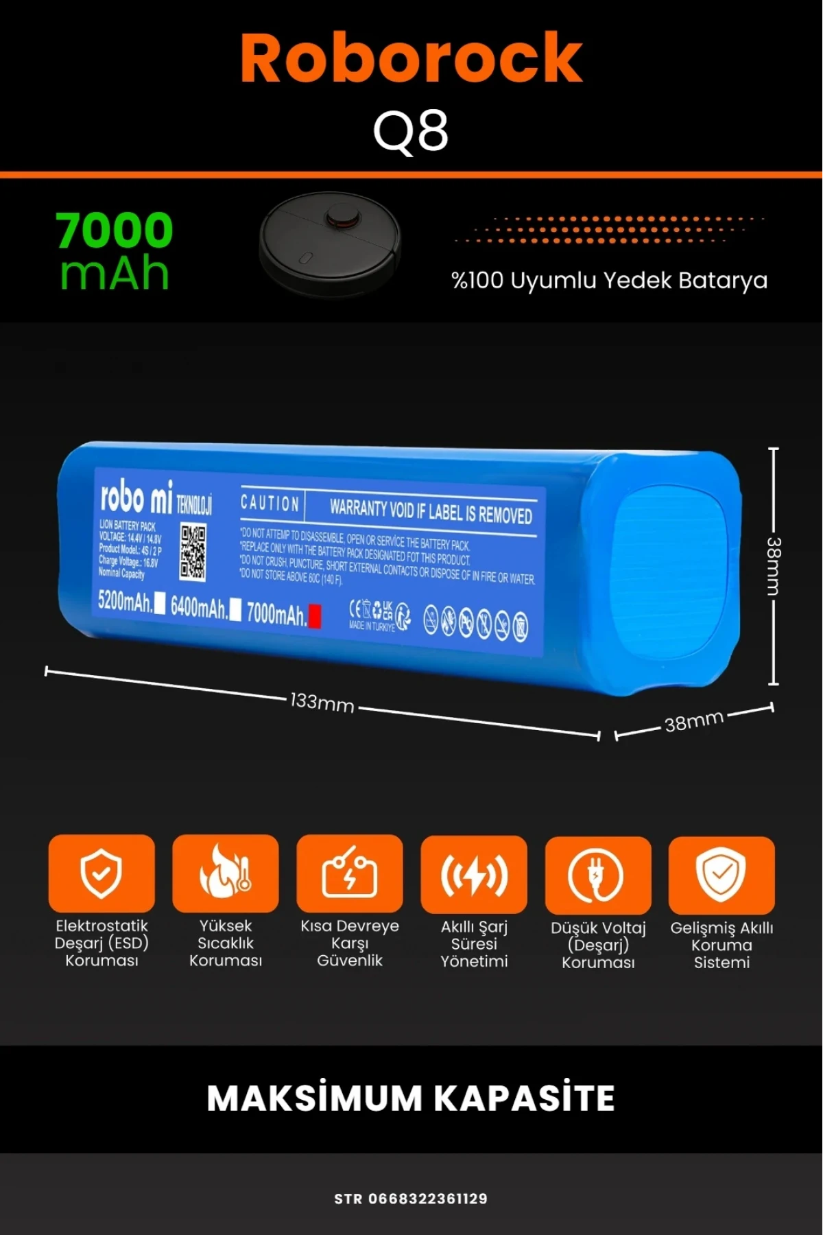 Roborock Q8 Max Pro Serisi 7000mAh Robot Süpürge Bataryası - Maksimum Kapasite - Kutusuz Model
