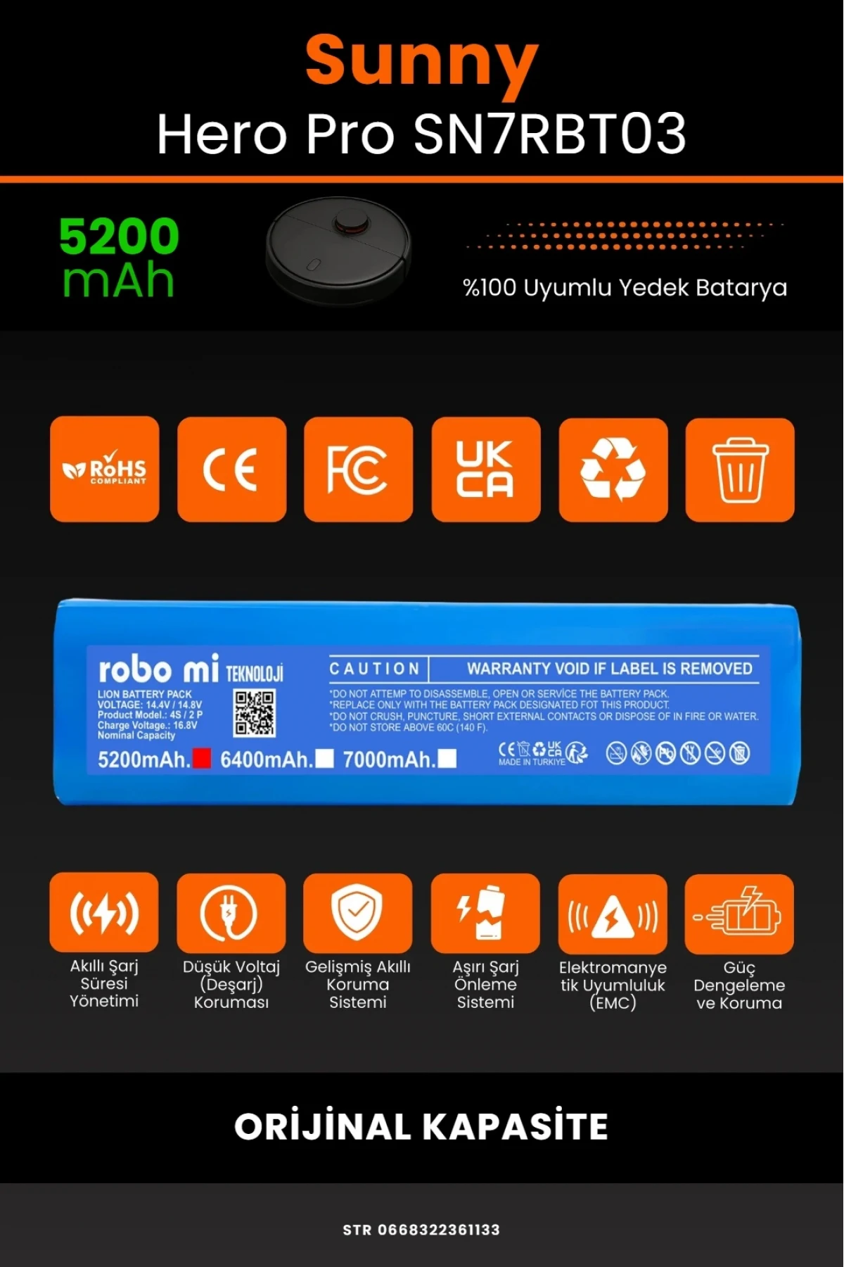 Sunny Hero Pro SN7RBT03 Uyumlu 5200mAh Robot Süpürge Bataryası - Orijinal Kapasite
