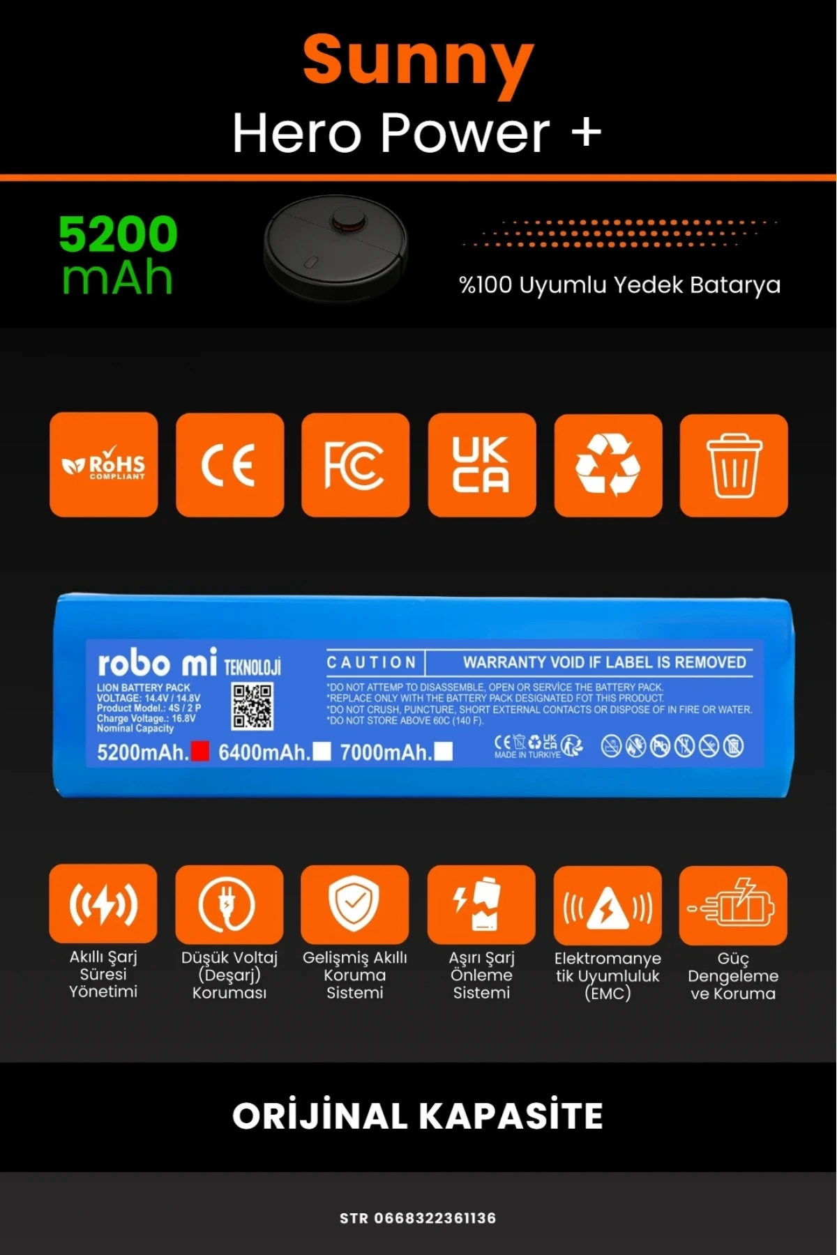 Sunny Hero Power + Uyumlu 5200mAh Robot Süpürge Bataryası - Orijinal Kapasite