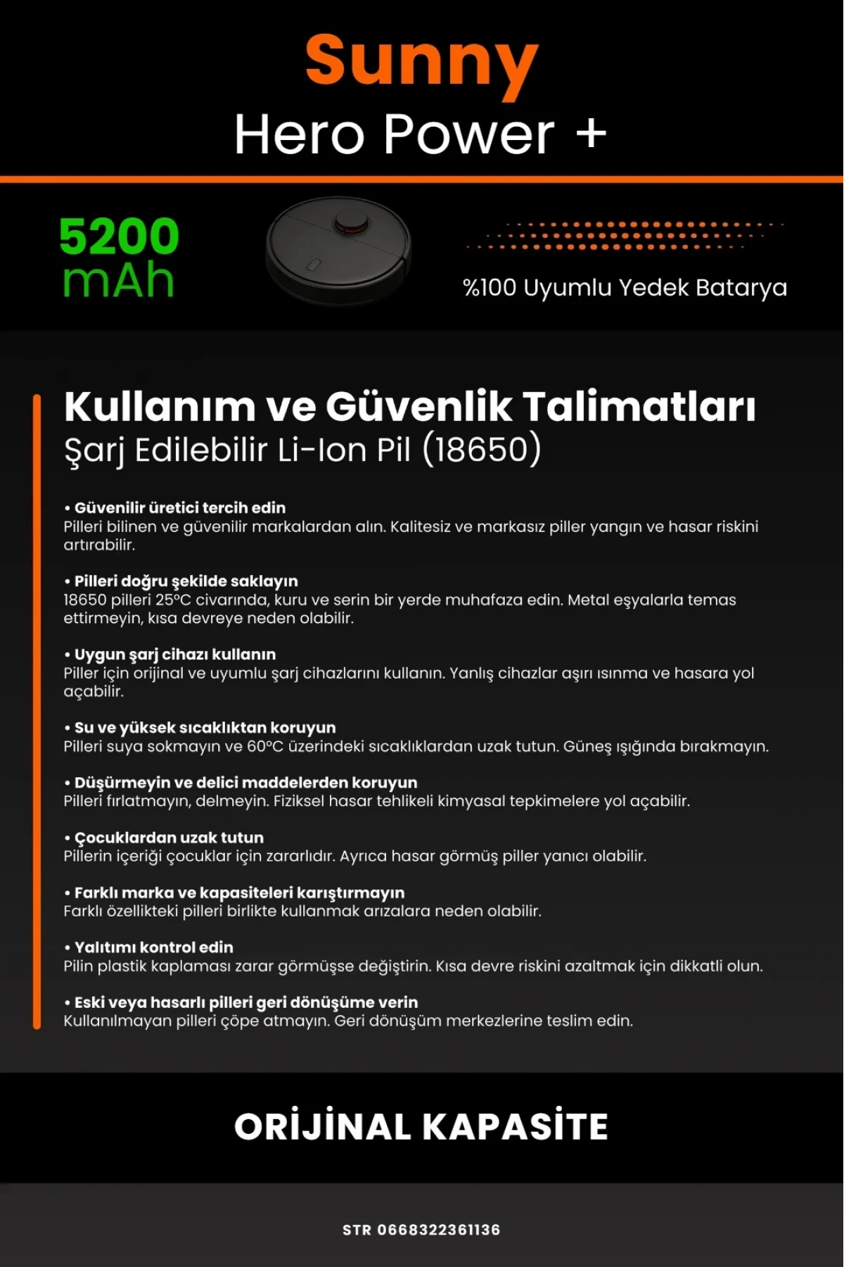 Sunny Hero Power + Uyumlu 5200mAh Robot Süpürge Bataryası - Orijinal Kapasite