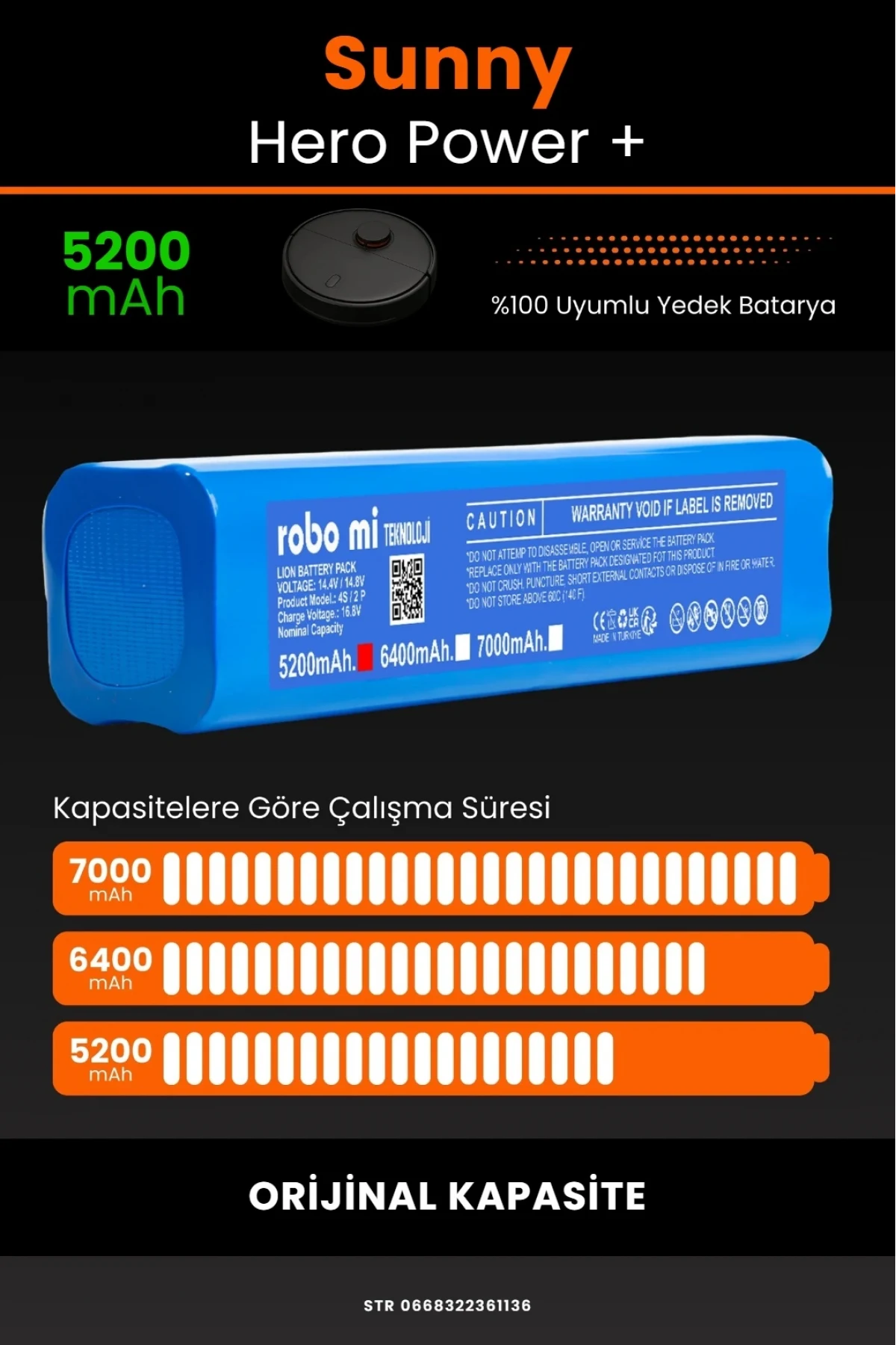 Sunny Hero Power + Uyumlu 5200mAh Robot Süpürge Bataryası - Orijinal Kapasite