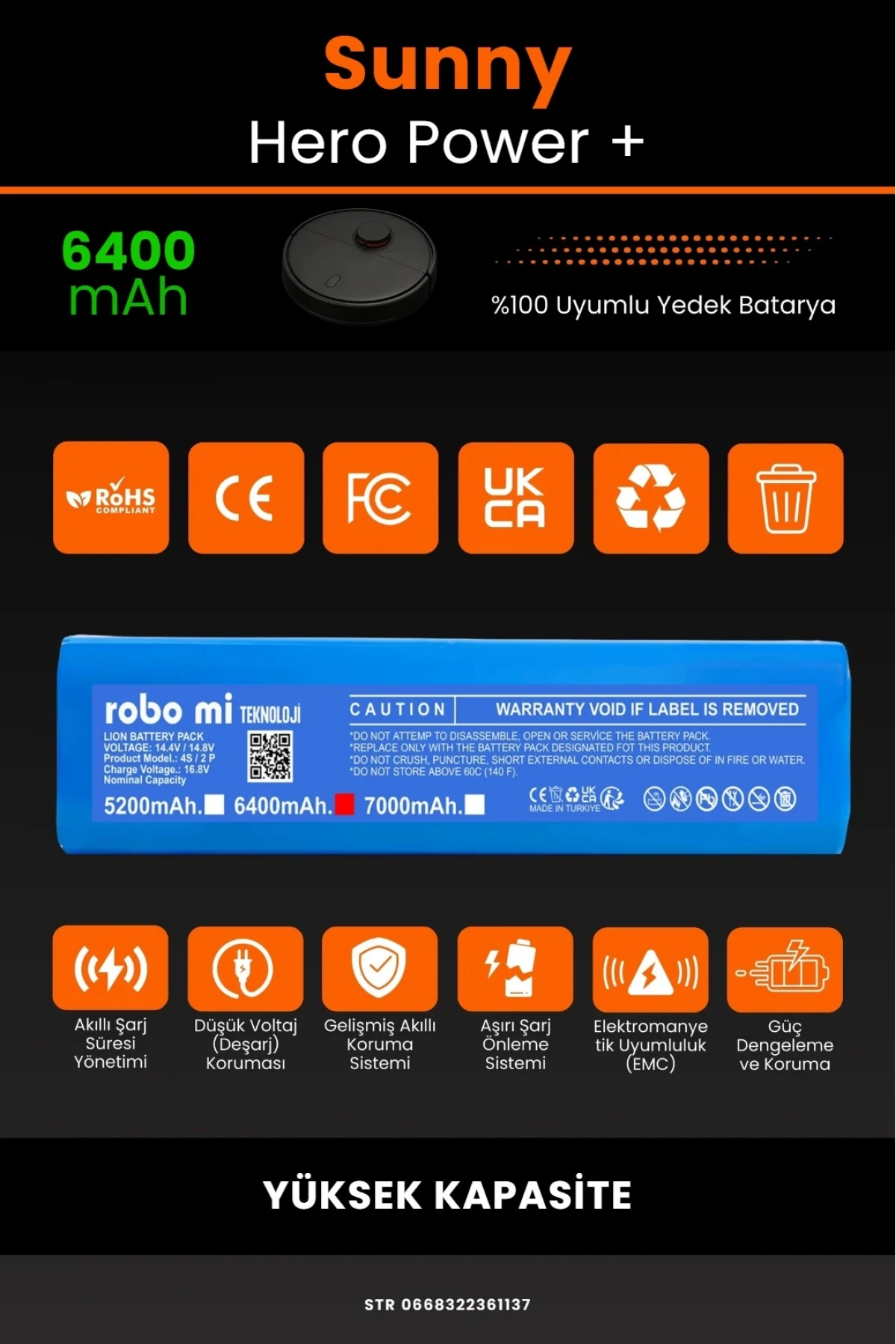 Sunny Hero Power + Uyumlu 6400mAh Robot Süpürge Bataryası - Yüksek Kapasite