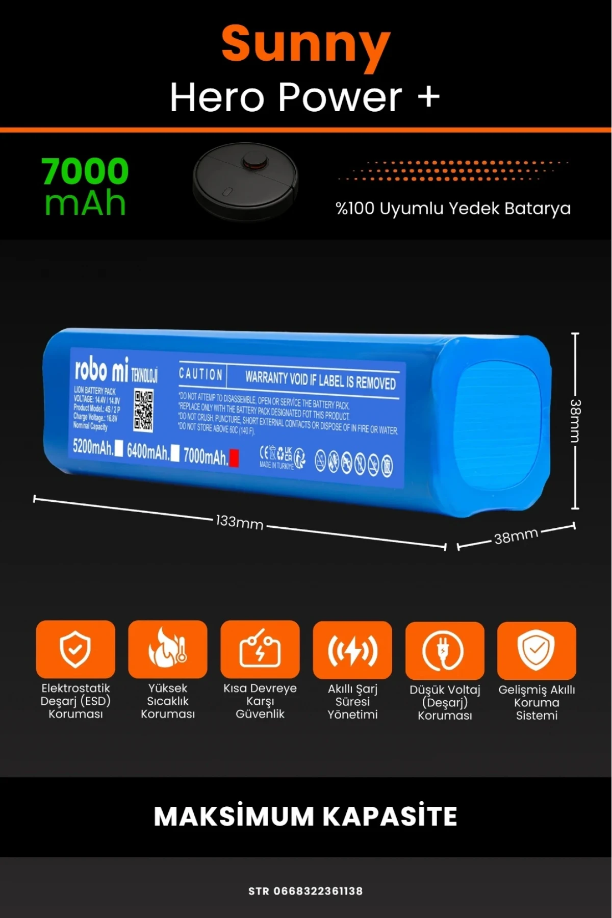 Sunny Hero Power + Uyumlu 7000mAh Robot Süpürge Bataryası - Maksimum Kapasite