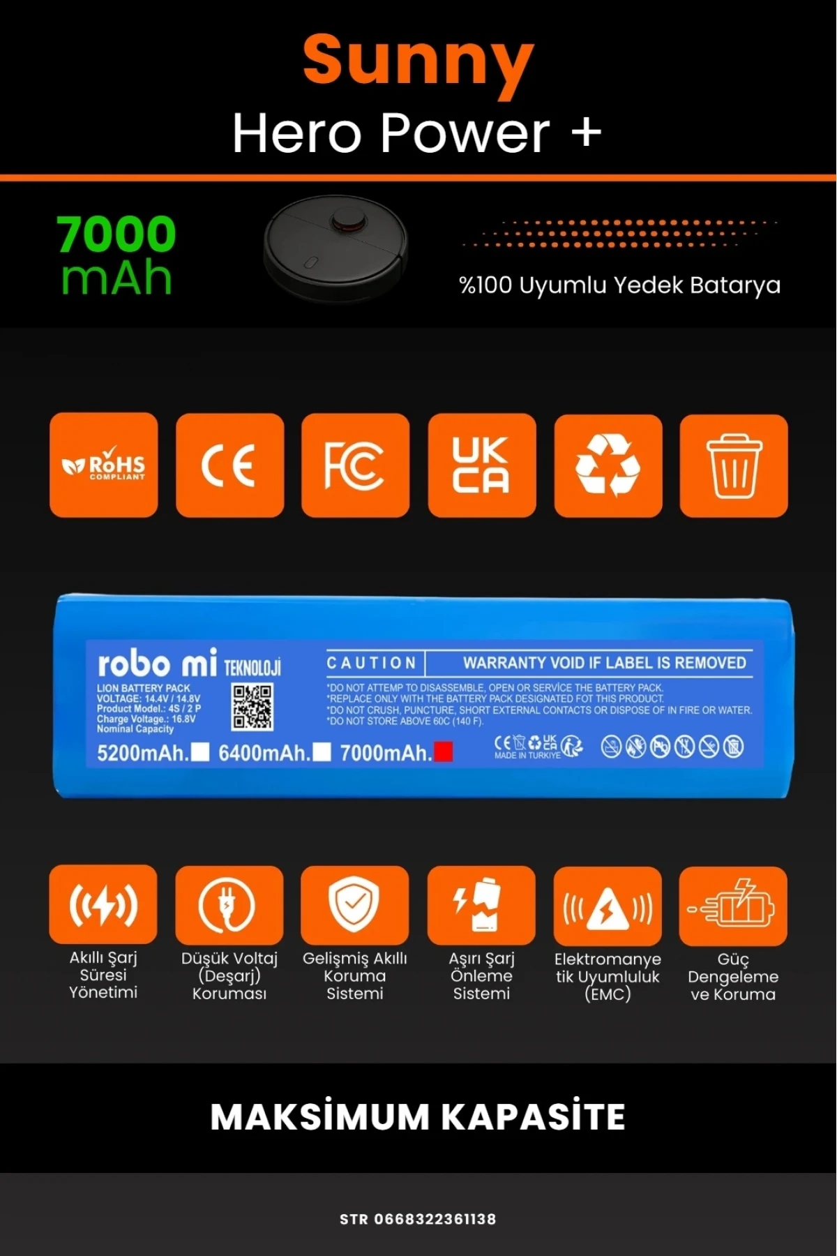 Sunny Hero Power + Uyumlu 7000mAh Robot Süpürge Bataryası - Maksimum Kapasite