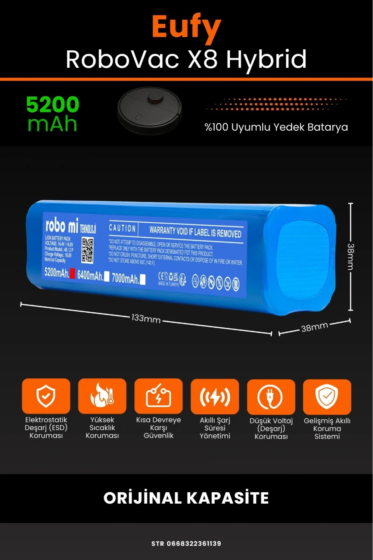Eufy RoboVac X8 Hybrid Uyumlu 5200mAh Robot Süpürge Bataryası - Orijinal Kapasite