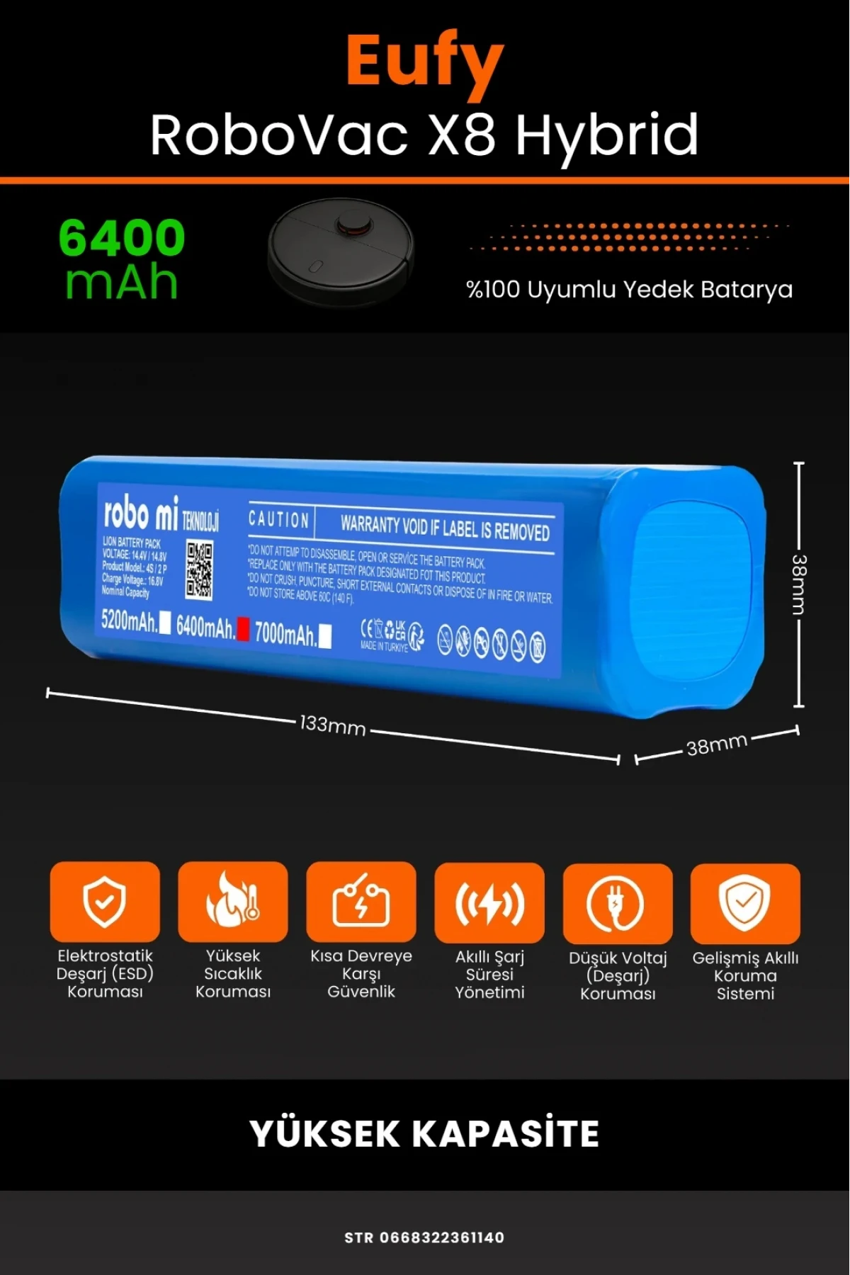 Eufy Robovac X8 Hybrid Uyumlu 6400mAh Robot Süpürge Bataryası - Yüksek Kapasite
