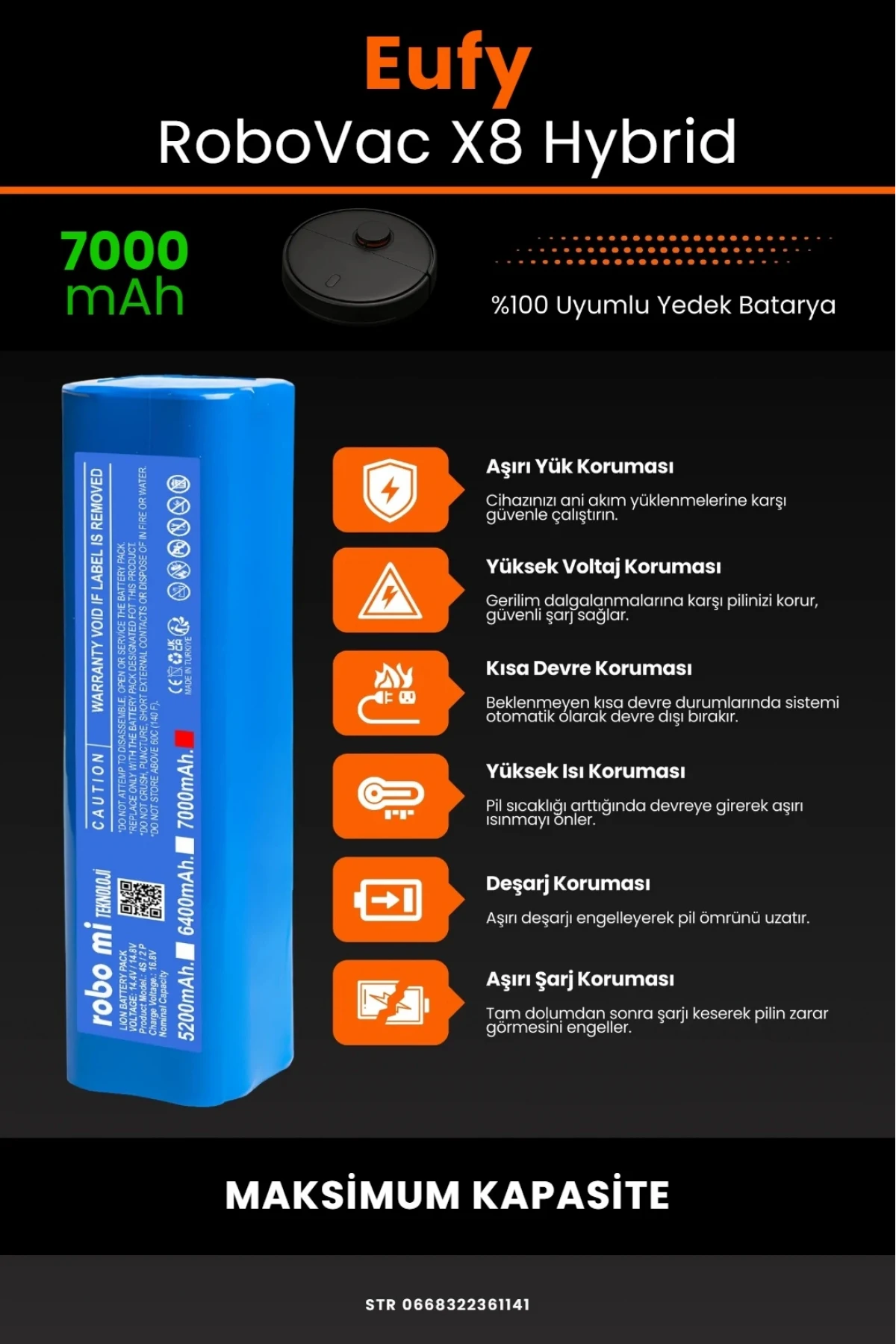 Eufy Robovac X8 Hybrid Uyumlu 7000mAh Robot Süpürge Bataryası - Maksimum Kapasite