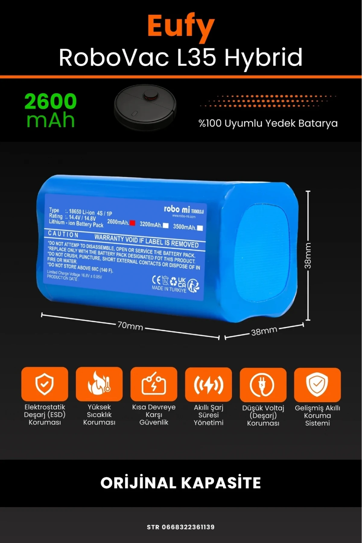 Eufy RoboVac L35 Hybrid Uyumlu 2600mAh, Robot Süpürge Bataryası - Orijinal Kapasite