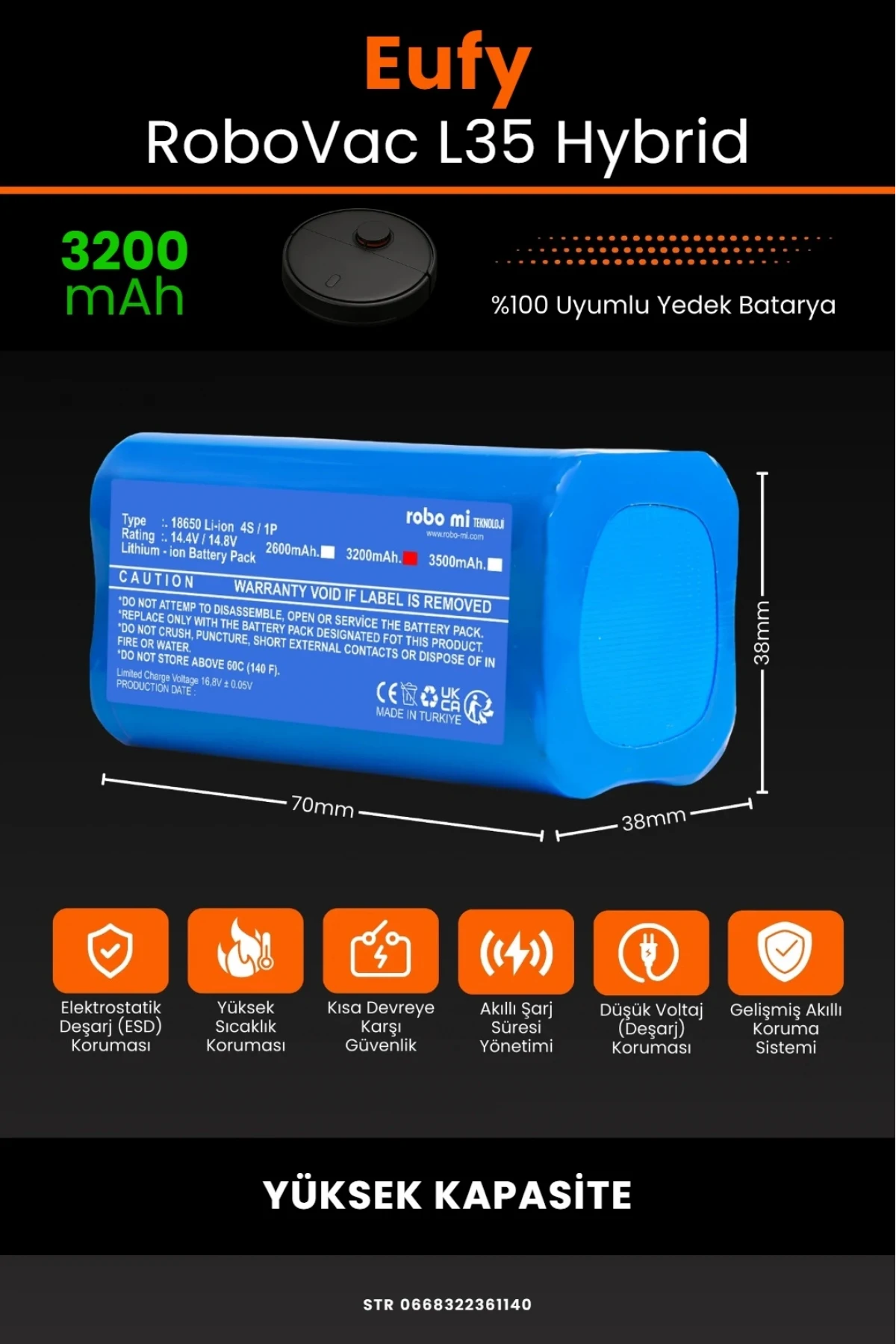 Eufy RoboVac L35 Hybrid Uyumlu 3200mAh, Robot Süpürge Bataryası - Yüksek Kapasite