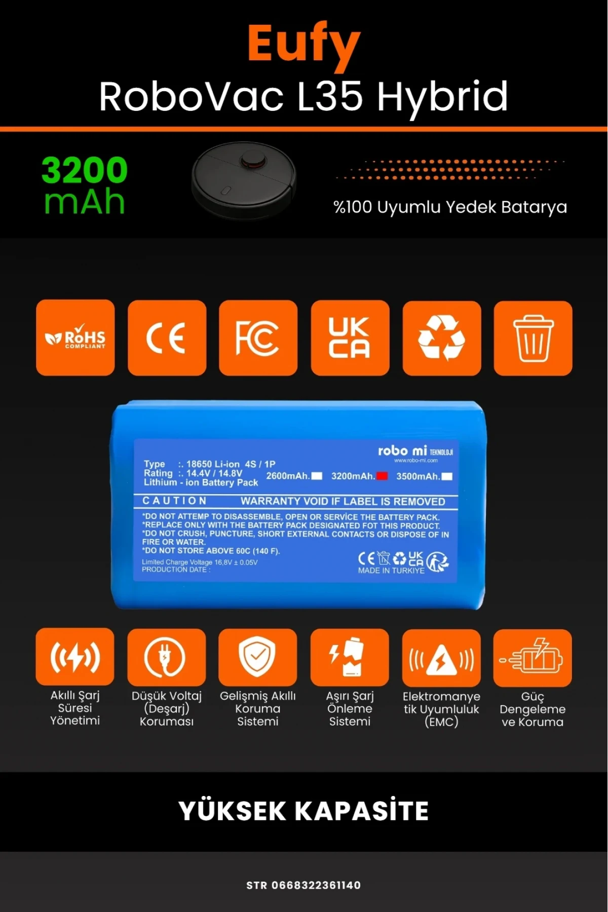 Eufy RoboVac L35 Hybrid Uyumlu 3200mAh, Robot Süpürge Bataryası - Yüksek Kapasite