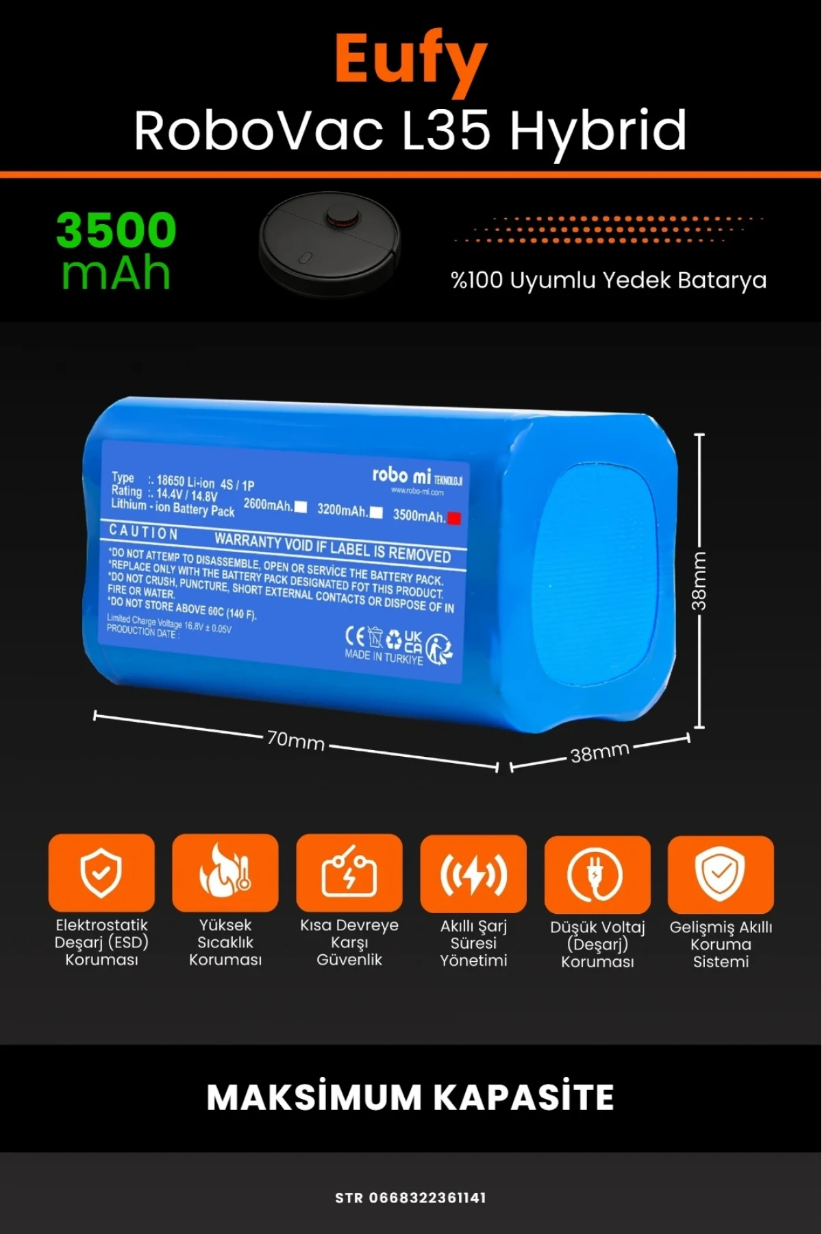 Eufy RoboVac L35 Hybrid Uyumlu 3500mAh, Robot Süpürge Bataryası - Maksimum Kapasite