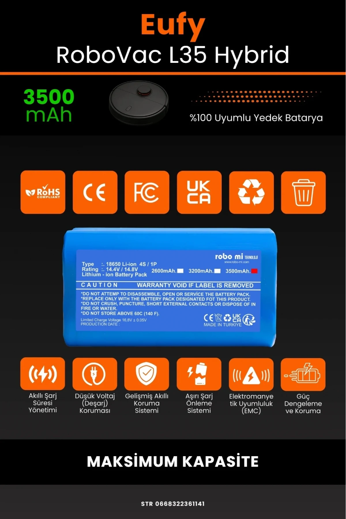Eufy RoboVac L35 Hybrid Uyumlu 3500mAh, Robot Süpürge Bataryası - Maksimum Kapasite
