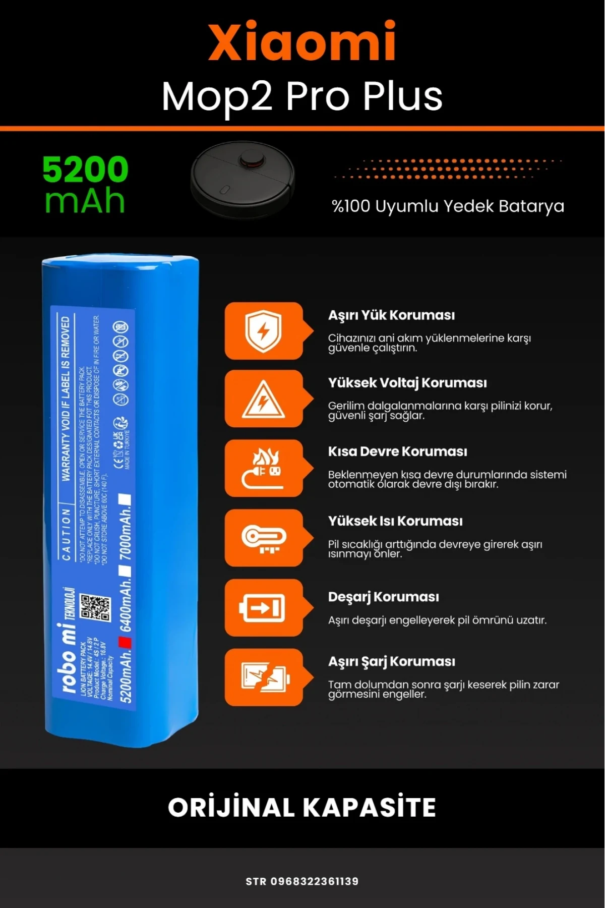 Xiaomi Mi Robot Vacuum Mop 2 Pro Plus (STYTJ02ZHM) Uyumlu 5200mAh Robot Süpürge Bataryası - Orijinal Kapasite