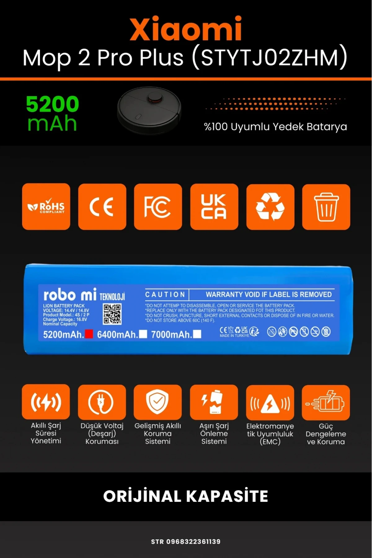 Xiaomi Mi Robot Vacuum Mop 2 Pro Plus (STYTJ02ZHM) Uyumlu 5200mAh Robot Süpürge Bataryası - Orijinal Kapasite