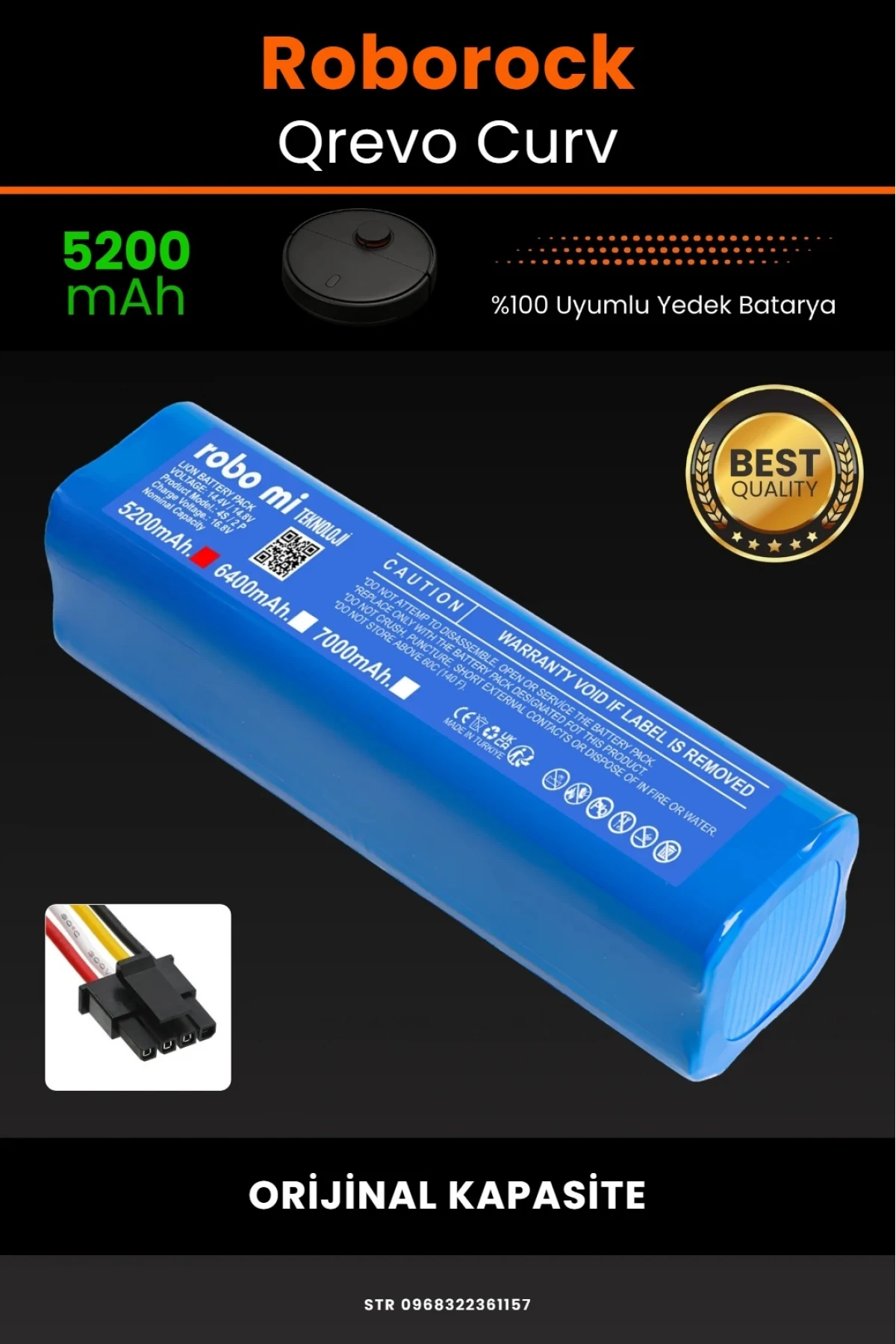 Roborock Qrevo Curv Uyumlu 5200mAh  Robot Süpürge Bataryası - Kutusuz Model - Orijinal Kapasite