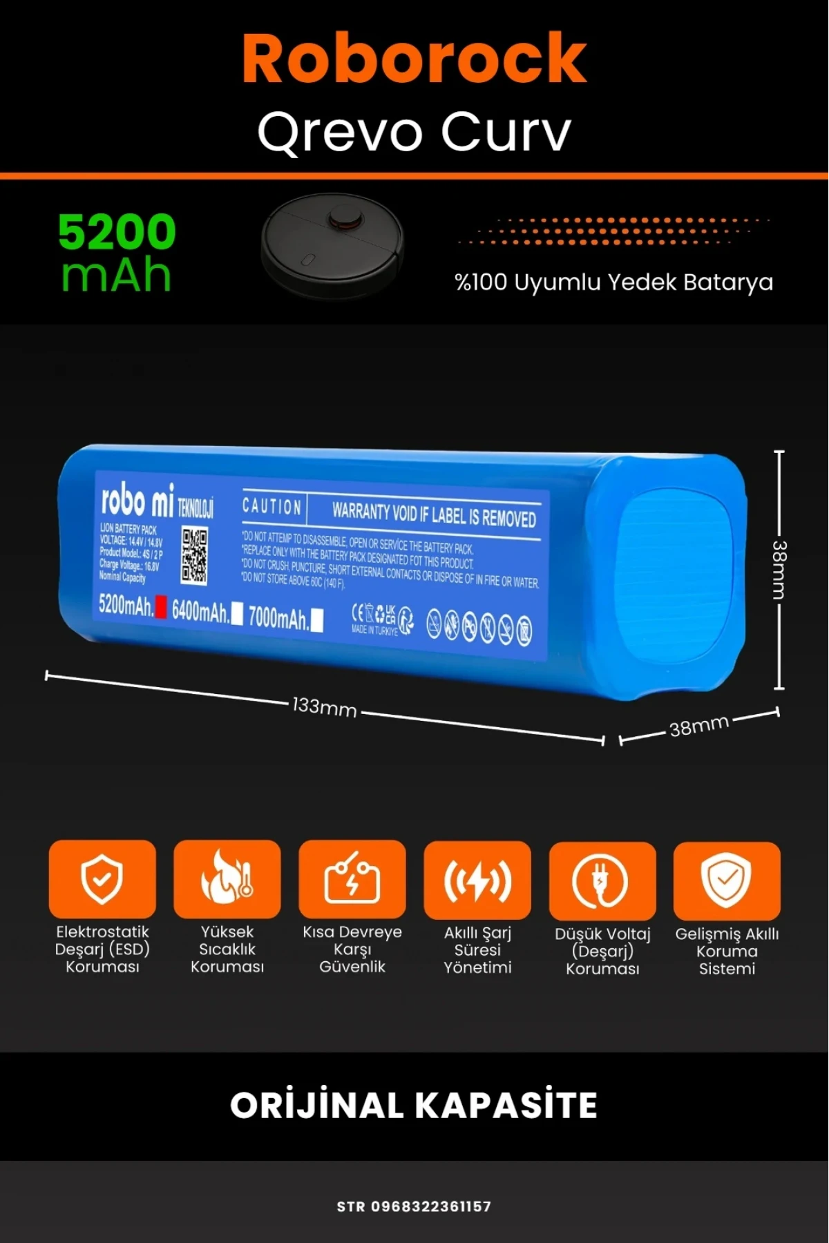 Roborock Qrevo Curv Uyumlu 5200mAh  Robot Süpürge Bataryası - Kutusuz Model - Orijinal Kapasite