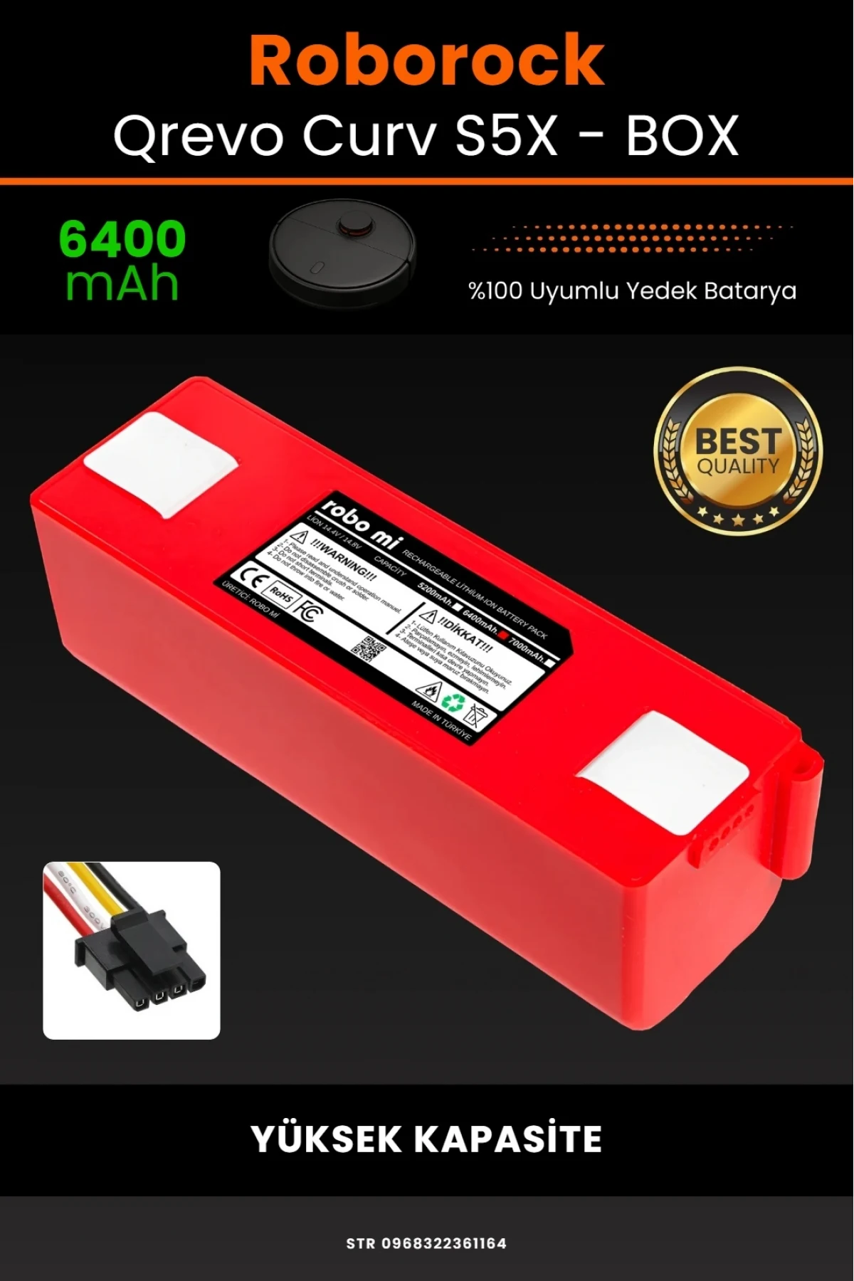 Roborock Qrevo Curv S5X Uyumlu 6400mAh Robot Süpürge Bataryası - Box - Yüksek Kapasite