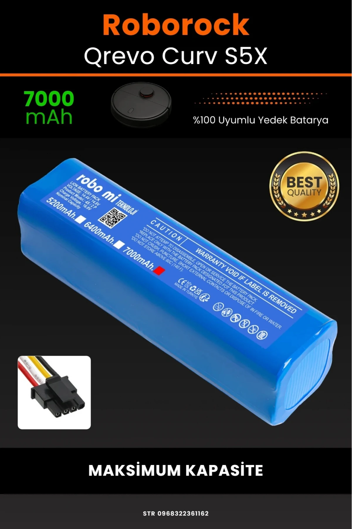 Roborock Qrevo Curv S5X Uyumlu 7000mAh Robot Süpürge Bataryası - Kutusuz Model - Maksimum Kapasite