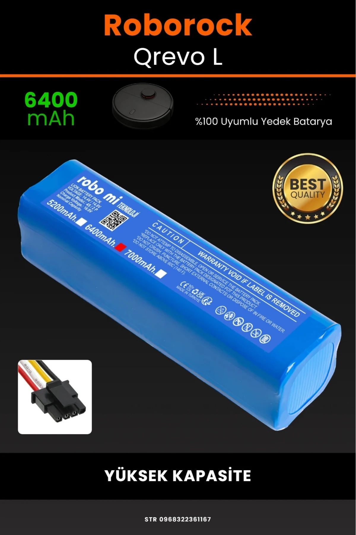 Roborock Qrevo L Uyumlu 6400mAh  Robot Süpürge Bataryası - Kutusuz Model -  - Yüksek Kapasite