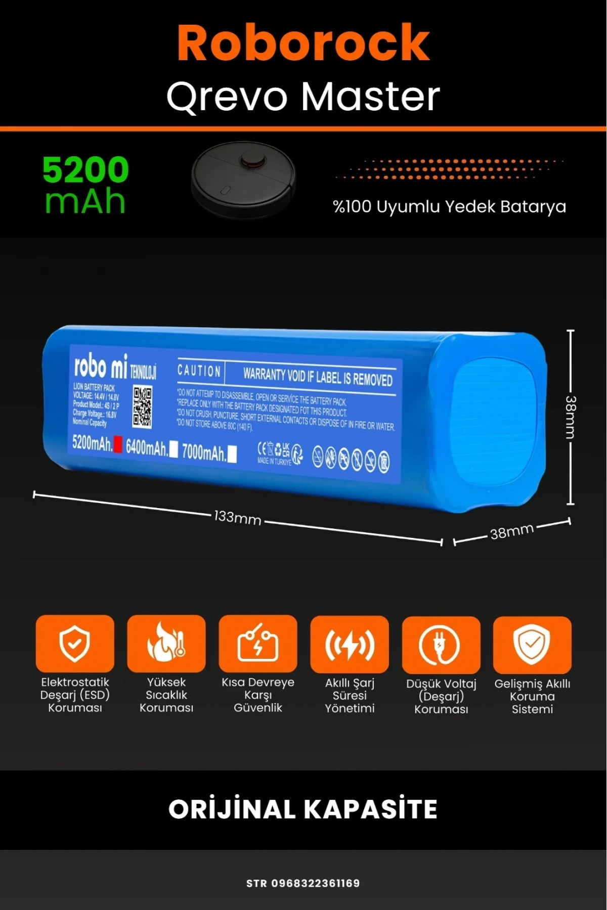 Roborock Qrevo Master Uyumlu 5200mAh  Robot Süpürge Bataryası - Kutusuz Model - Orijinal Kapasite