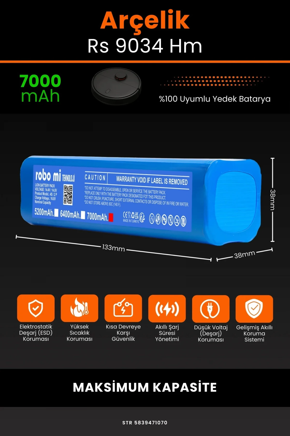 Arçelik Rs 9034 Hm 7000mAh Robot Süpürge Bataryası - Gerçek Kapasite, Maksimum Güvenlik