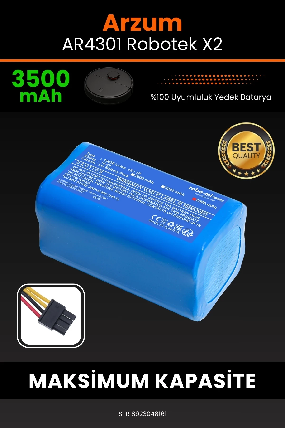 Arzum AR4301 Robotek X2 3500mAh Robot Süpürge Bataryası - Sertifikalı Güvenlik, Gerçek Kapasite