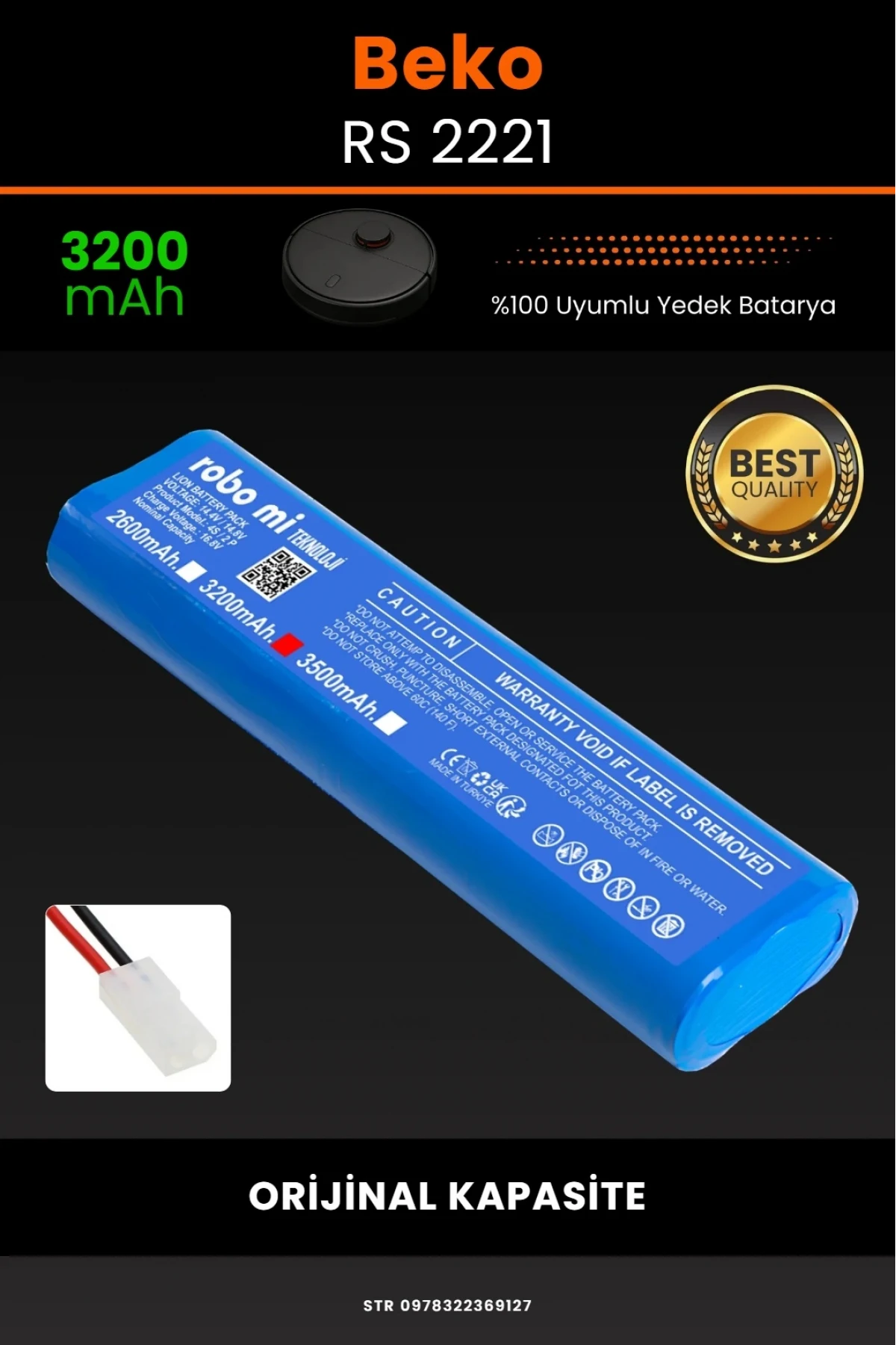 Beko RS 2221 Uyumlu 3200mAh Robot Süpürge Bataryası - Orijinal Kapasite