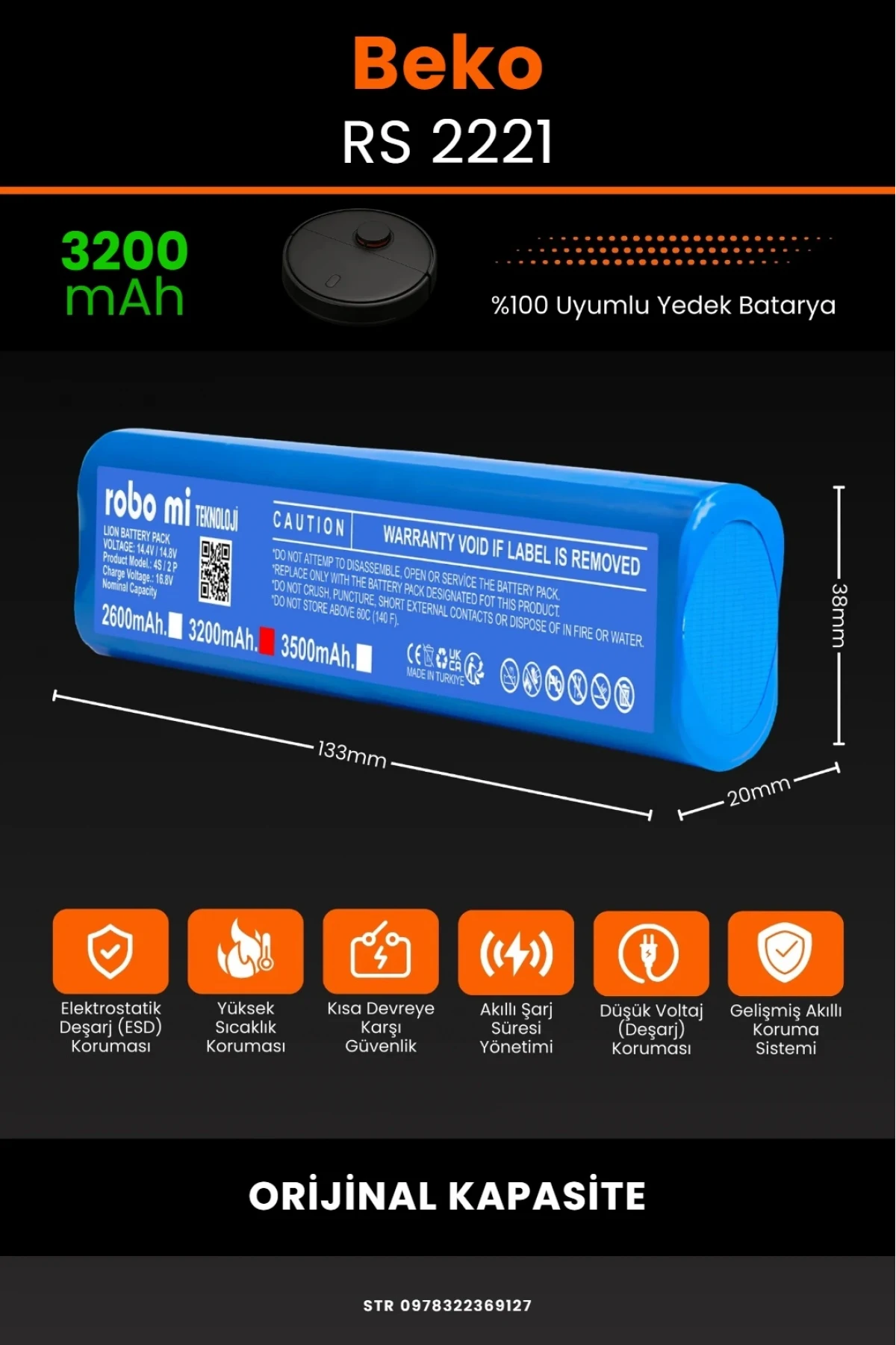 Beko RS 2221 Uyumlu 3200mAh Robot Süpürge Bataryası - Orijinal Kapasite