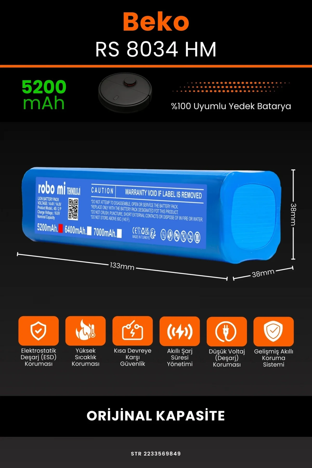 Beko RS 8034 HM 5200mAh Robot Süpürge Bataryası - Koruma Katmanlı Batarya Teknolojisi