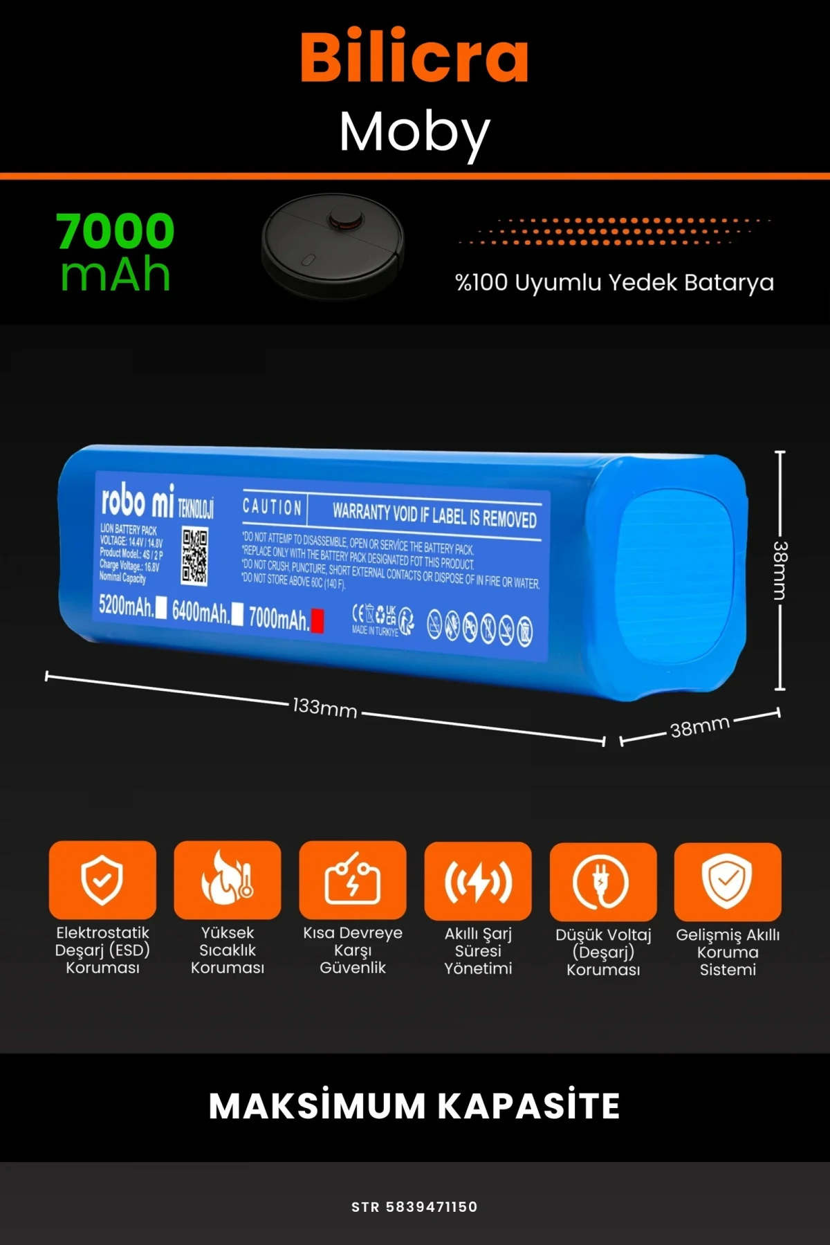 Bilicra Moby 7000mAh Robot Süpürge Bataryası - Gerçek Kapasite, Maksimum Güvenlik
